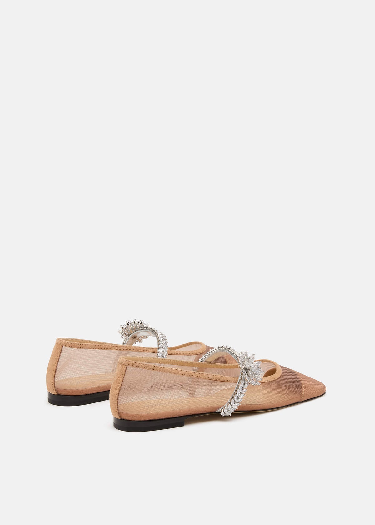 Priscilla Nude Lotus Flower Flats – heel view showing lotus flower, crystal, mesh, nude, Vowalisse