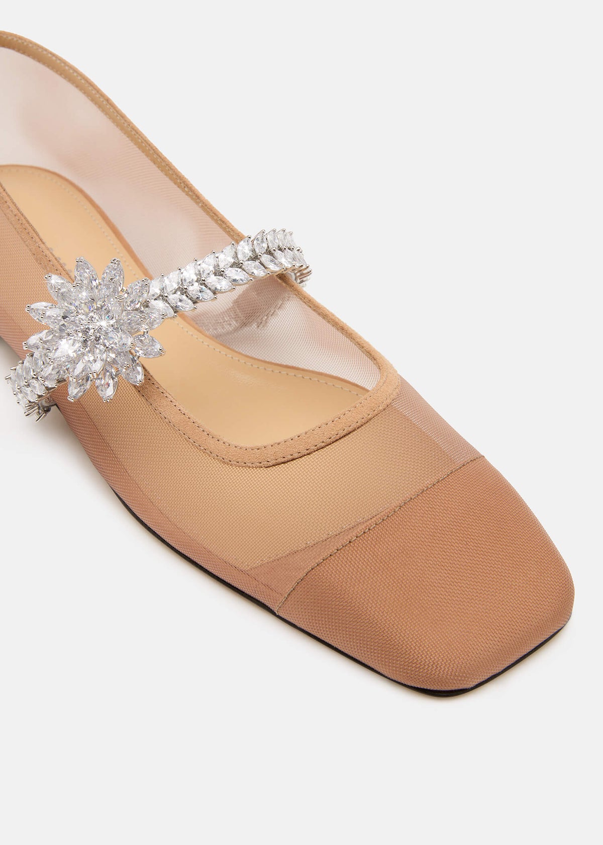 Priscilla Nude Lotus Flower Flats – rear view showing lotus flower, crystal, mesh, nude, Vowalisse
