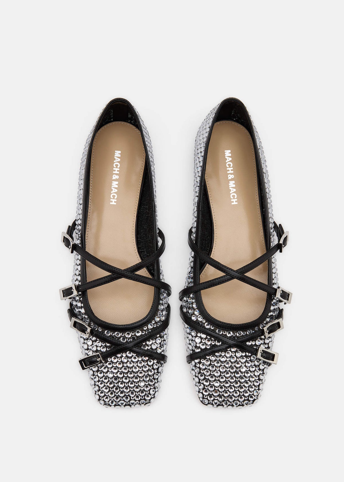 Orielle Black Crystal Net Flats – crystal detail view showing crystal net, black, Vowalisse