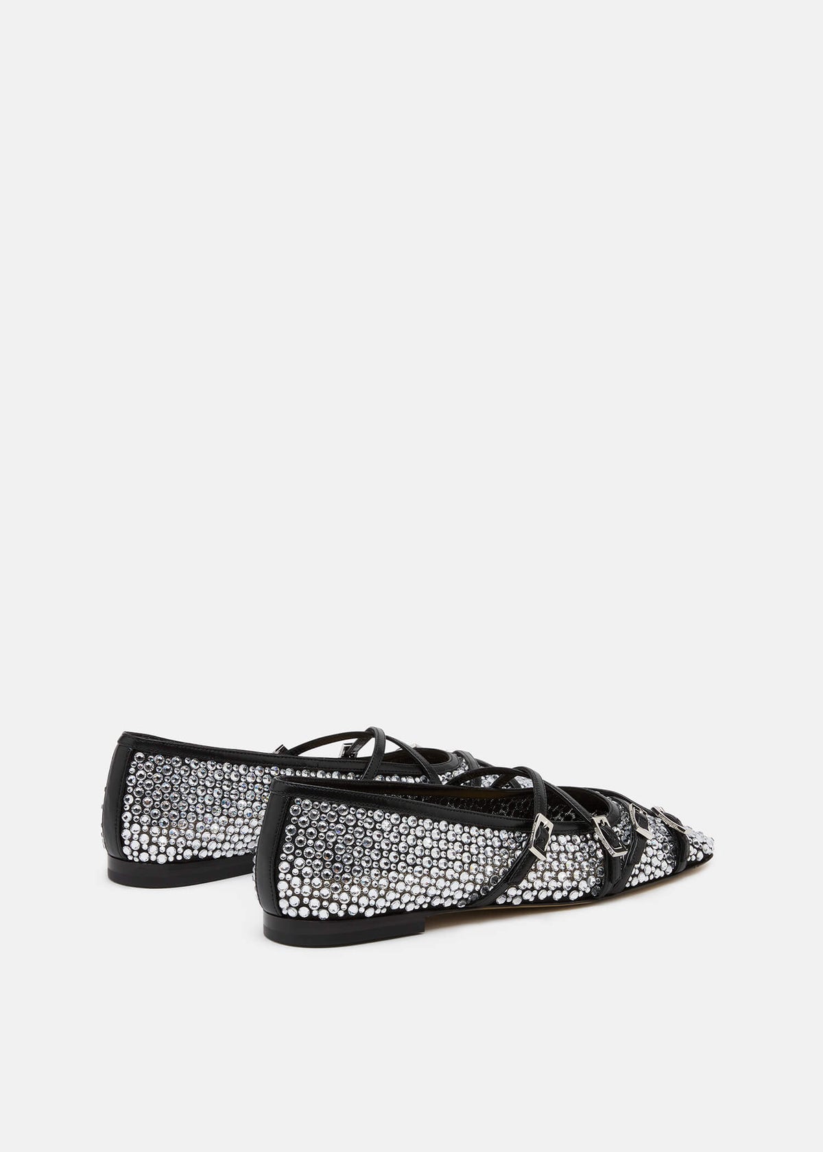 Orielle Black Crystal Net Flats – heel view showing crystal net, black, Vowalisse