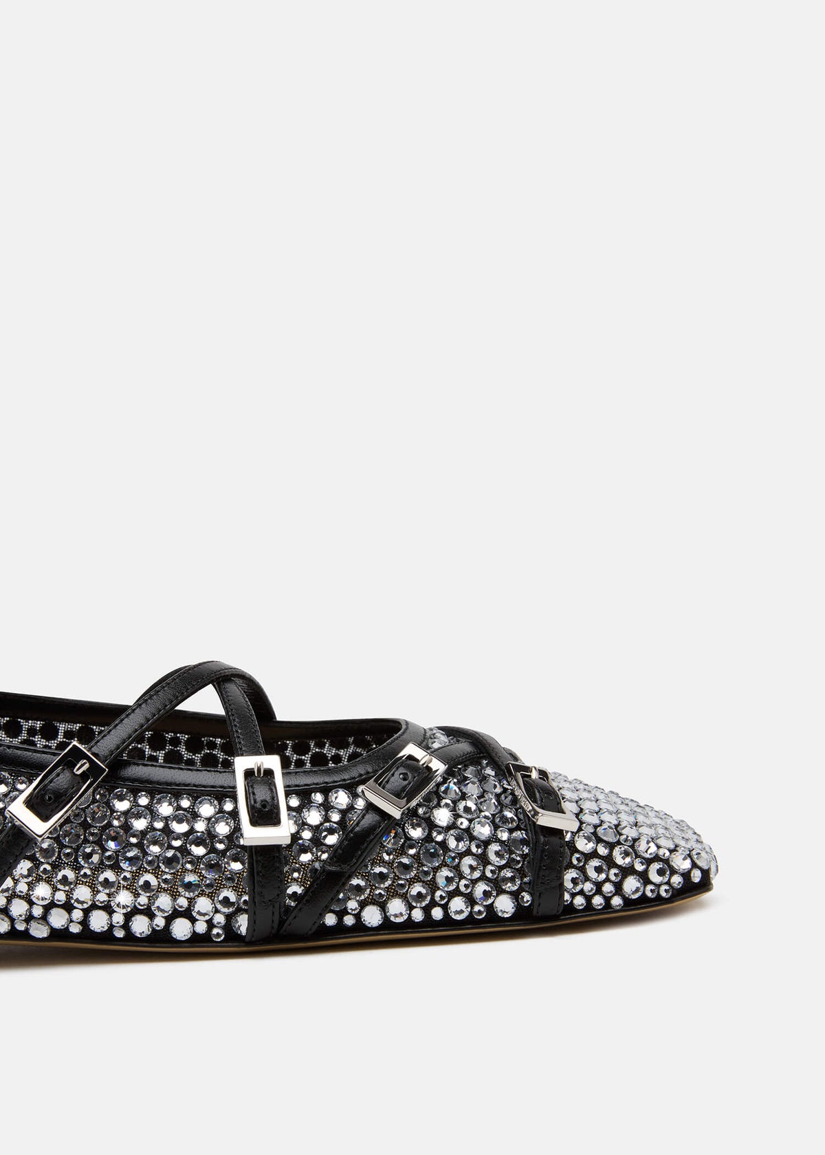 Orielle Black Crystal Net Flats – rear view showing crystal net, black, Vowalisse