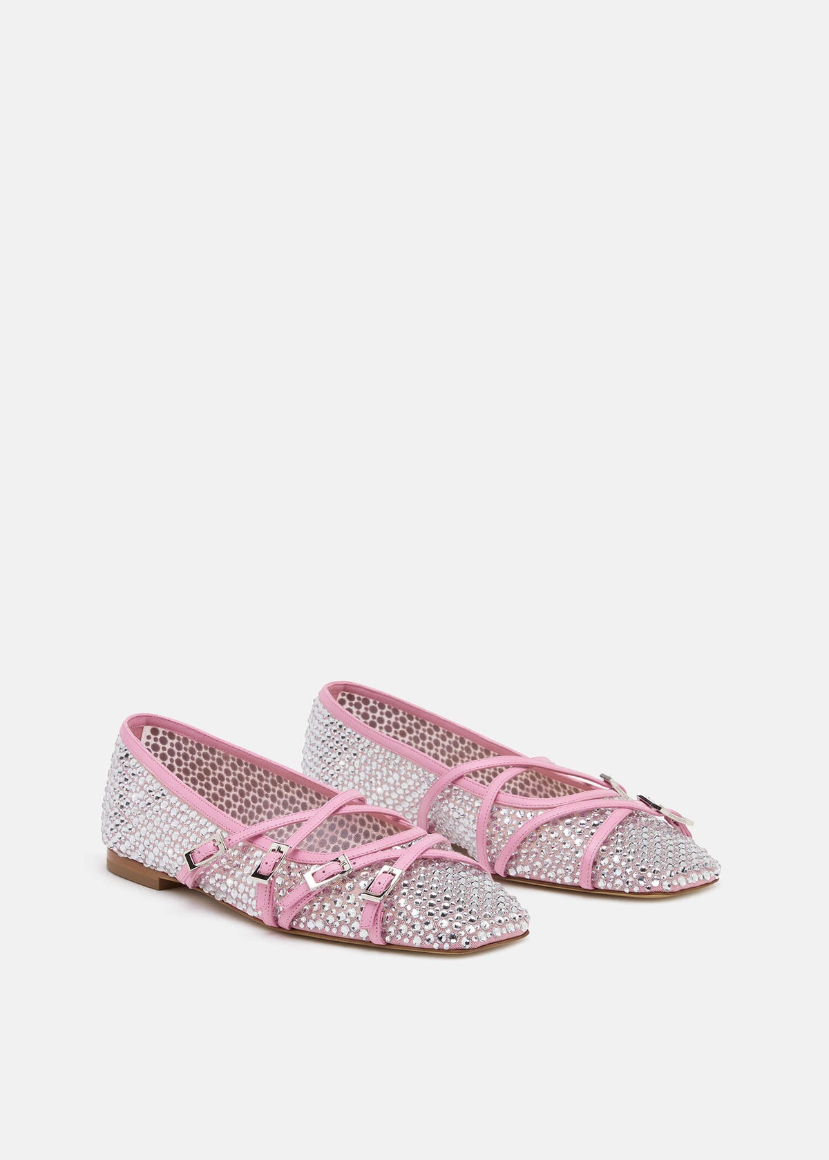 Nicolina Pink Crystal Net Flats – side profile showing crystal net, pink, Vowalisse