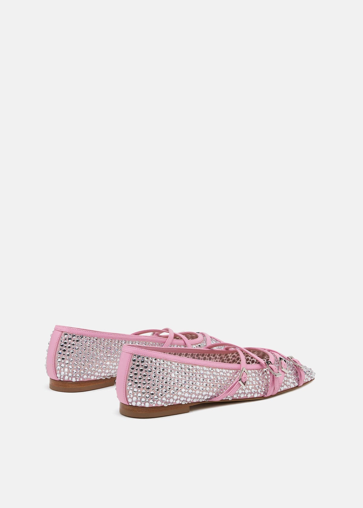 Nicolina Pink Crystal Net Flats – heel view showing crystal net, pink, Vowalisse