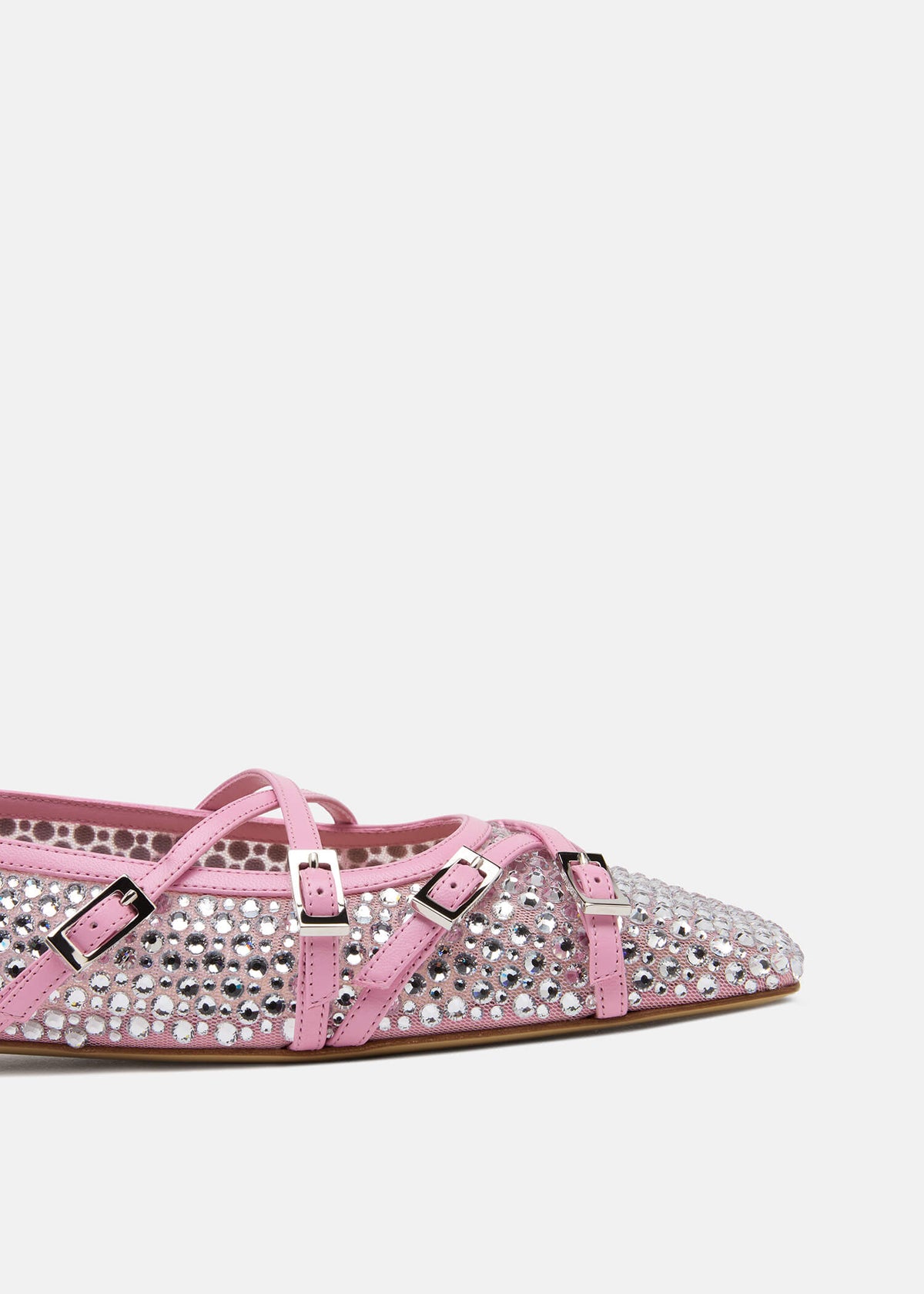 Nicolina Pink Crystal Net Flats – rear view showing crystal net, pink, Vowalisse