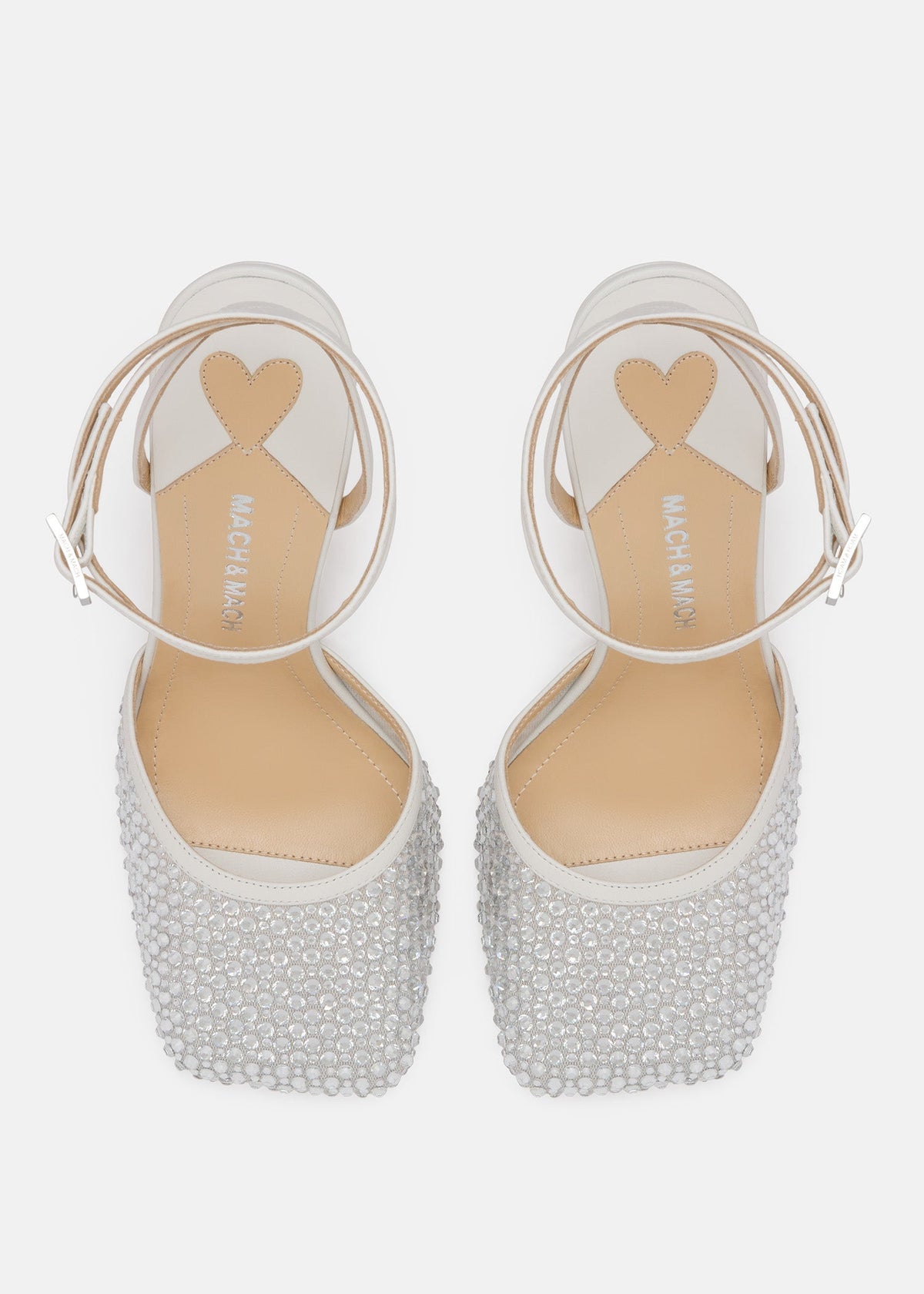 Emmeline White Crystal Shoes – crystal detail view showing crystal, metallic, white, red, Vowalisse