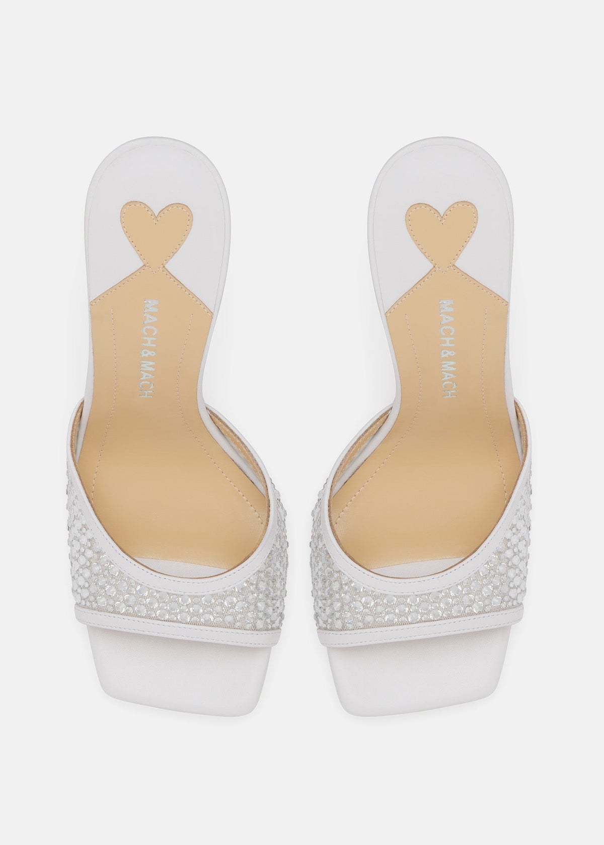 Colette White Crystal Mules – crystal detail view showing crystal, metallic, white, red, Vowalisse