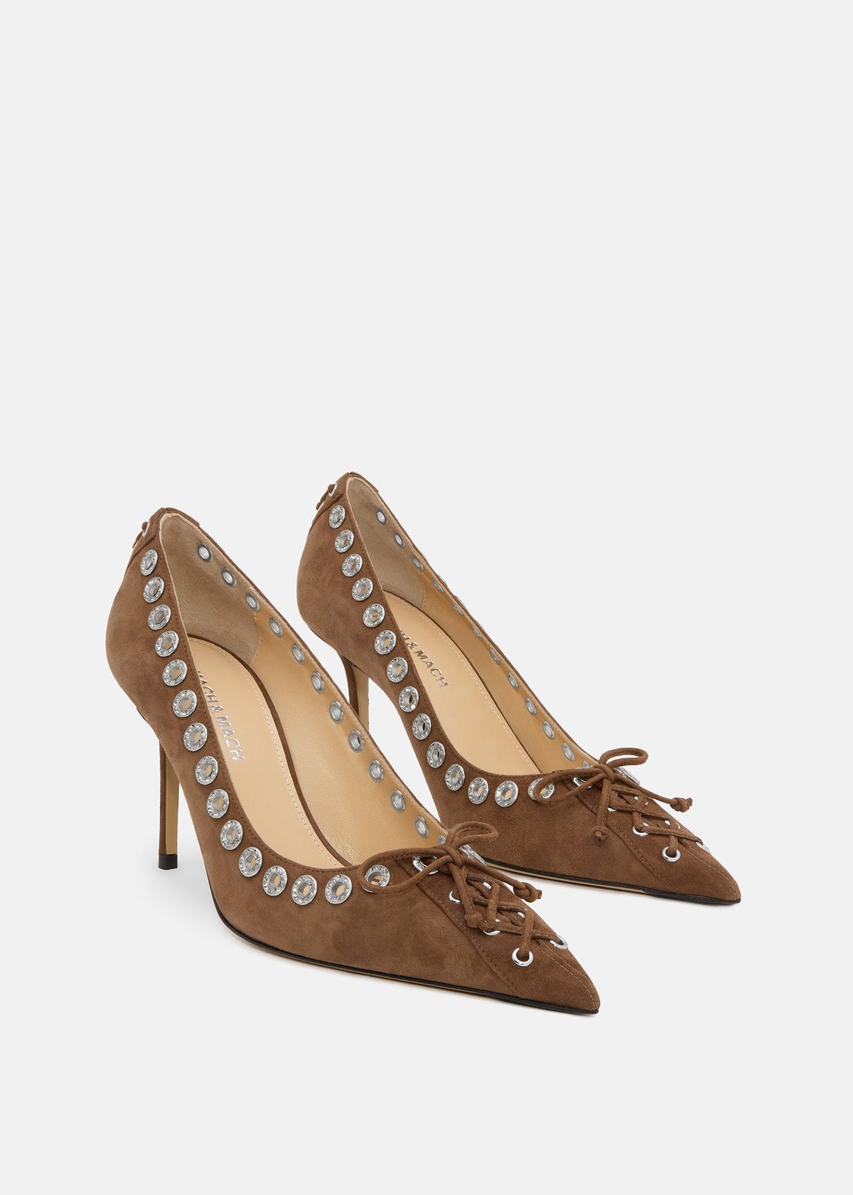 Lisette Dark Brown Crystal Pumps – side profile showing crystal, suede, brown, Vowalisse