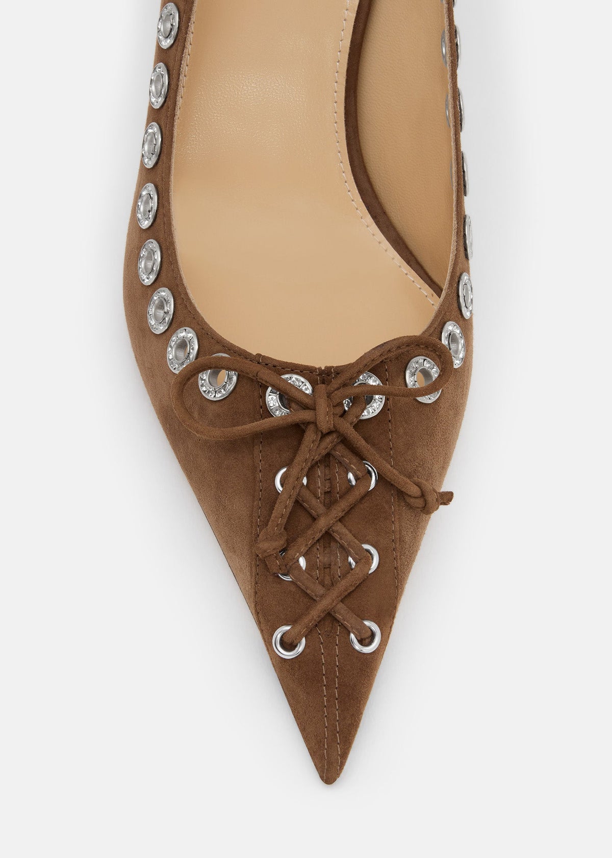 Lisette Dark Brown Crystal Pumps – rear view showing crystal, suede, brown, Vowalisse