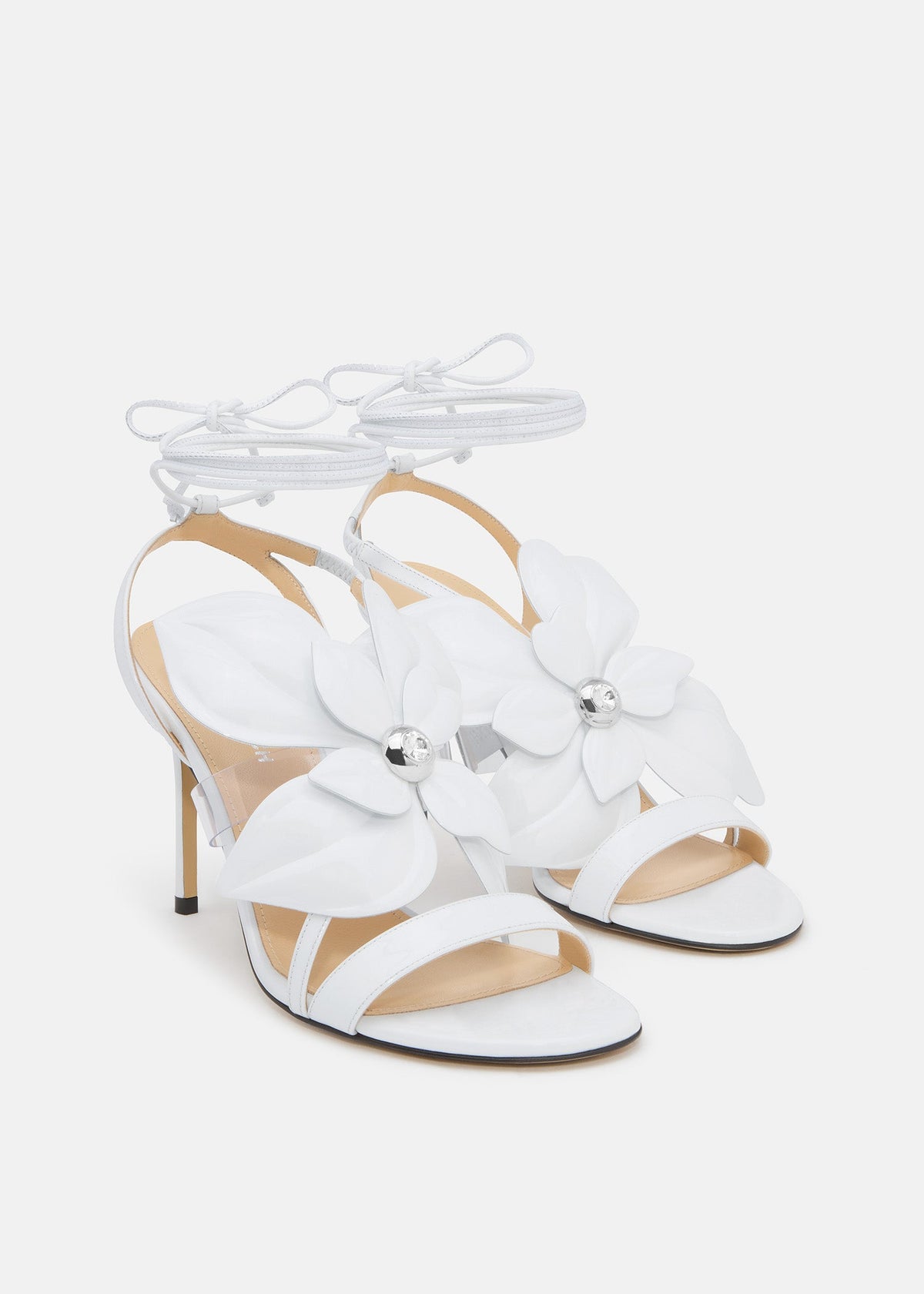 Amelie White Patent Leather Sandals – side profile showing patent leather, white, Vowalisse