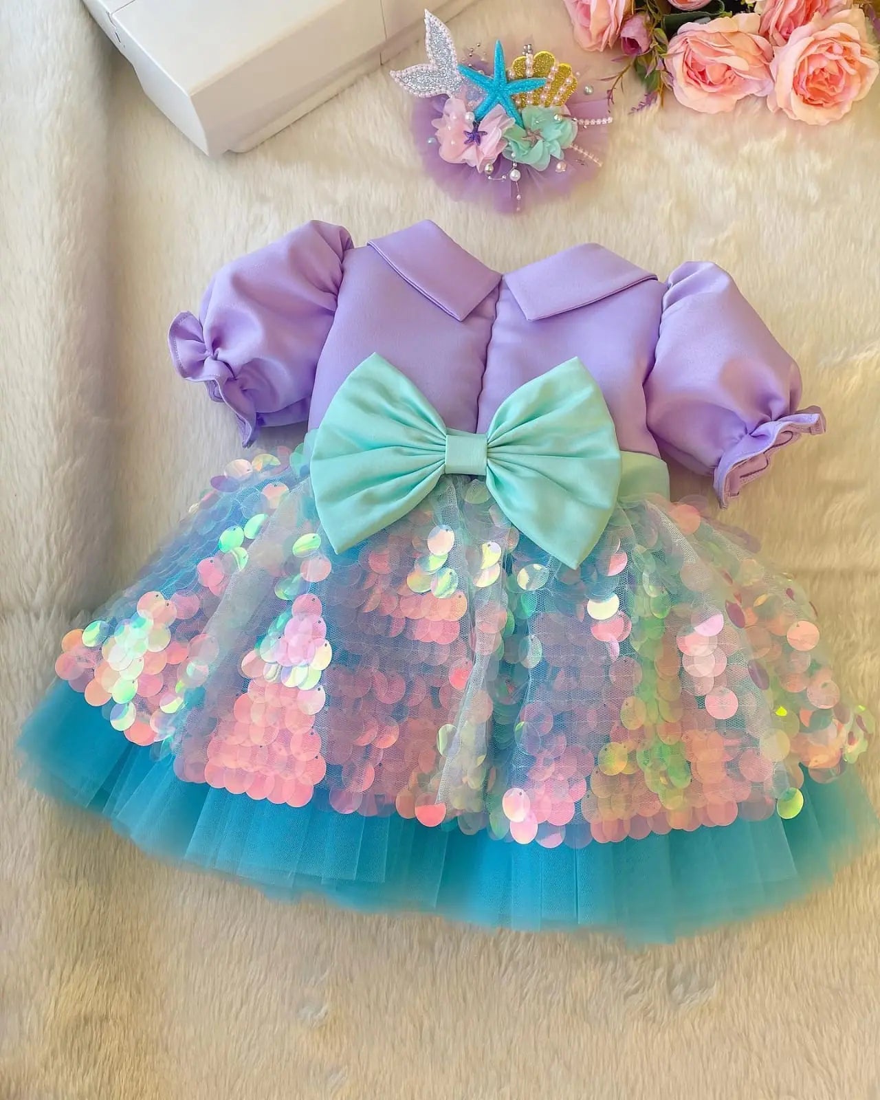 Mermaid Green Mermaid Birthday Dress For Girls, baby girl first birthday dress, additional product image 3 by Vowalisse