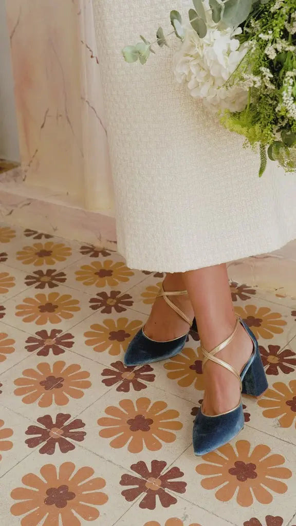 Navy Velvet Block Heel Bridal Heels VOWALISSE bridal shoes – view 4