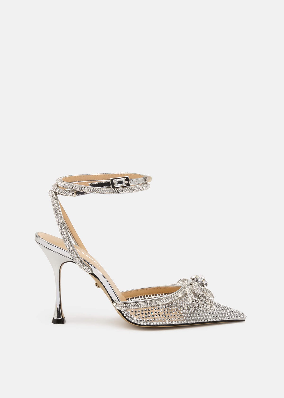 Willow Silver Double Bow Pumps – front three-quarter view showing double bow, crystal, satin, silver, Vowalisse