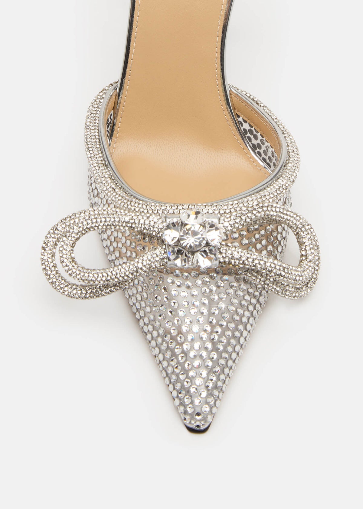 Willow Silver Double Bow Pumps – rear view showing double bow, crystal, satin, silver, Vowalisse