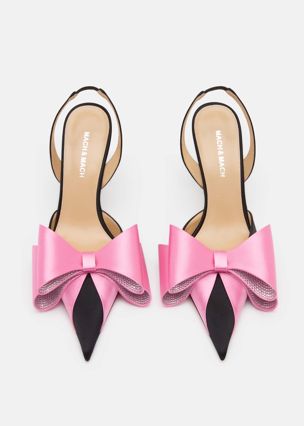 Bellezza Black / Pink Crystal Slingbacks – crystal detail view showing crystal, satin, pink, black, Vowalisse