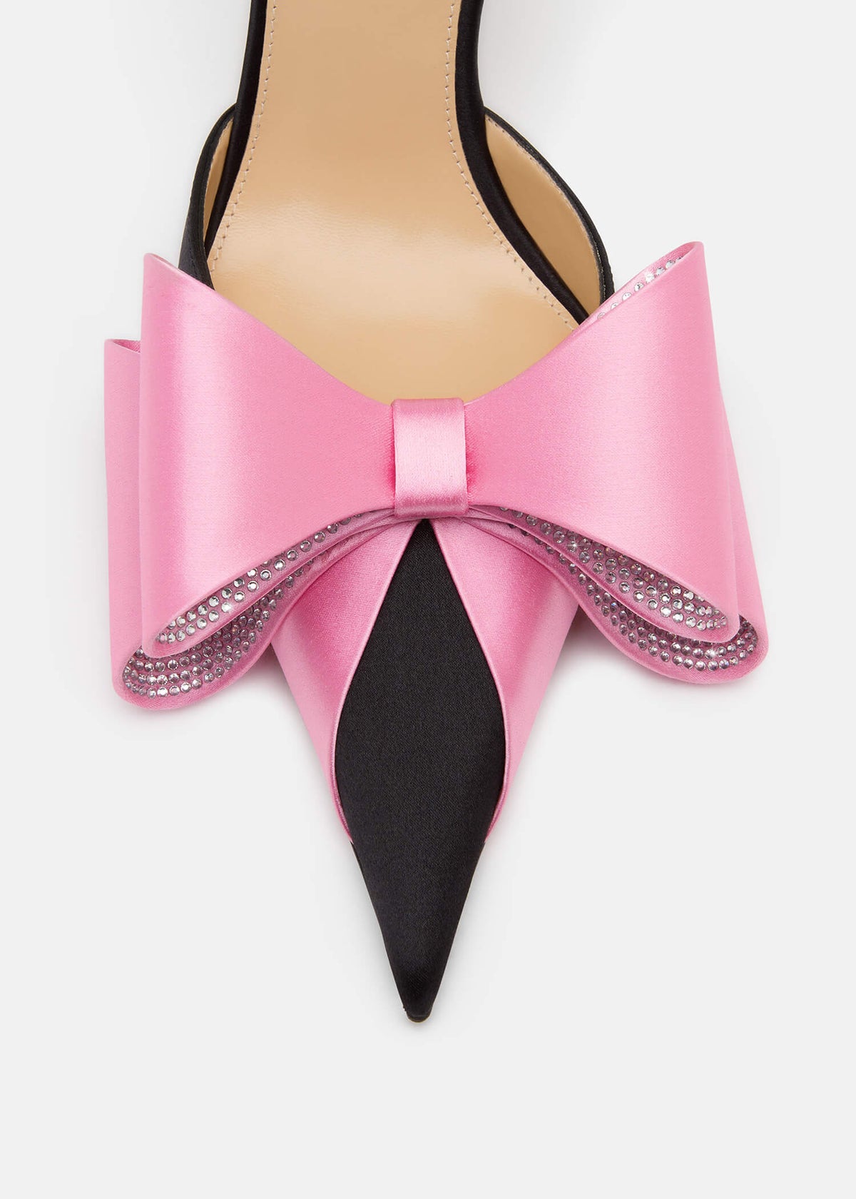 Bellezza Black / Pink Crystal Slingbacks – rear view showing crystal, satin, pink, black, Vowalisse