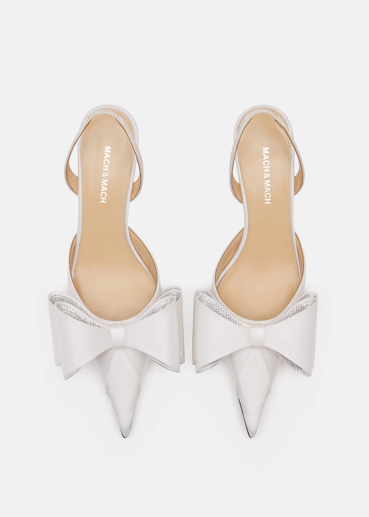 Aurora White Crystal Slingbacks – crystal detail view showing crystal, satin, white, Vowalisse