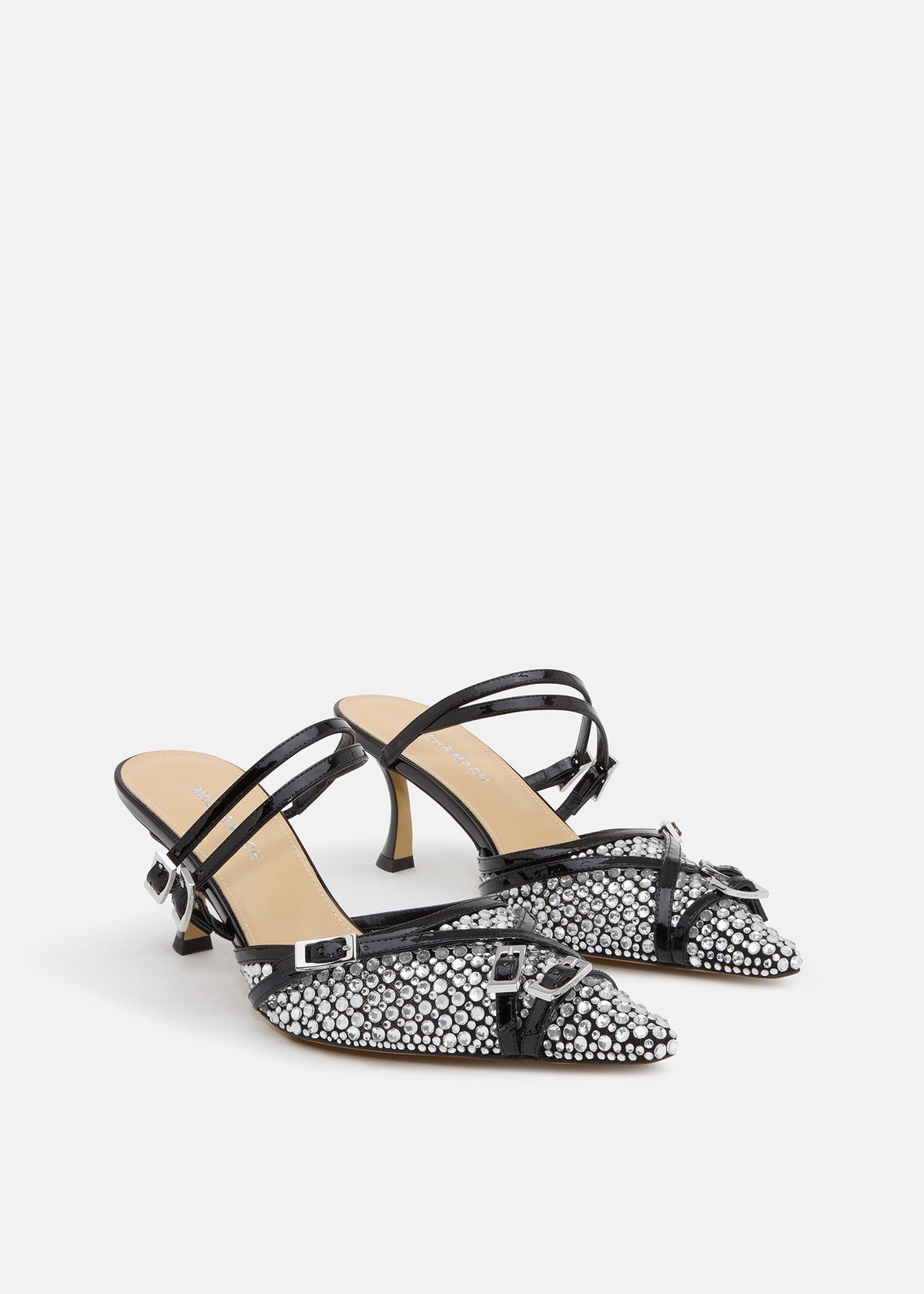 Elodie Black Crystal Net Mules – side profile showing crystal net, black, Vowalisse