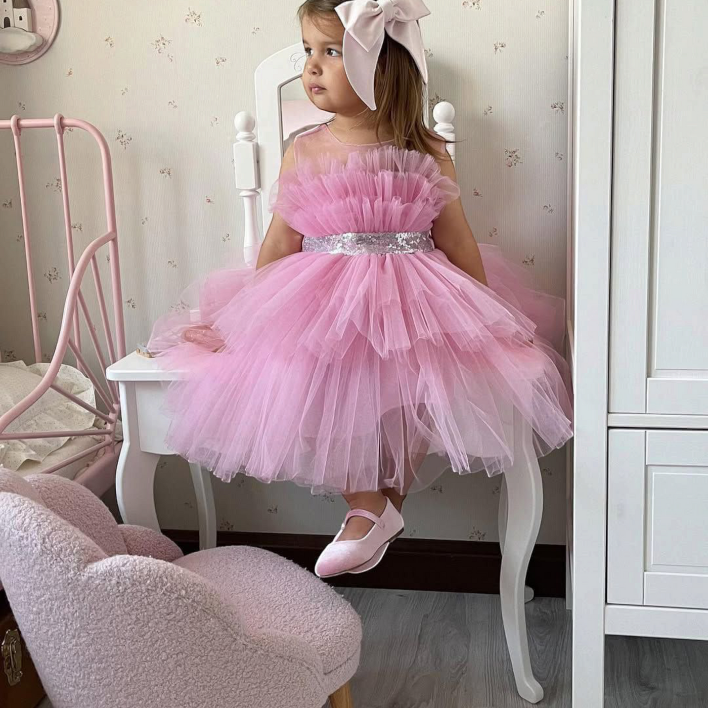 Butterfly Pink Mermaid Birthday Dress For Girls 4, baby girl first birthday dress, additional product image 3 by Vowalisse
