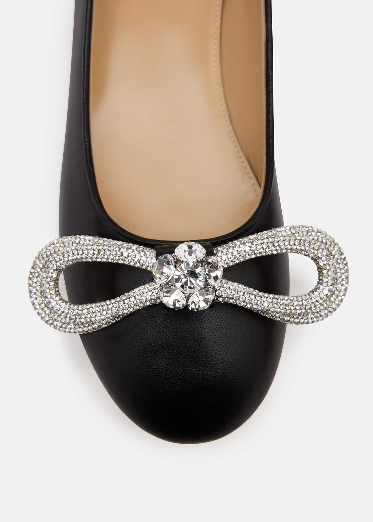 Melina Black Double Bow Flats – rear view showing double bow, crystal, black, red, Vowalisse