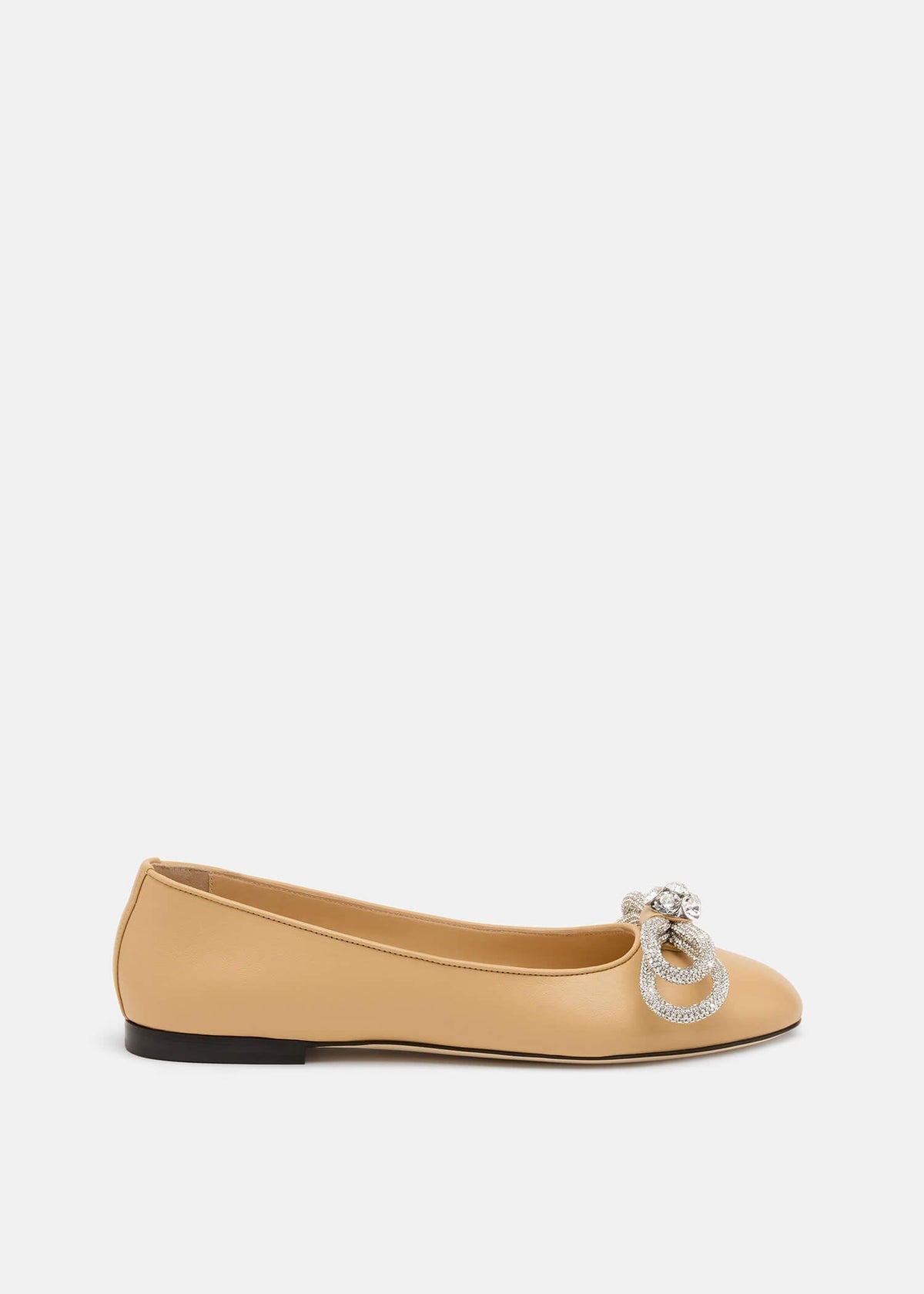 Liliana Nude Double Bow Flats – front three-quarter view showing double bow, crystal, red, Vowalisse