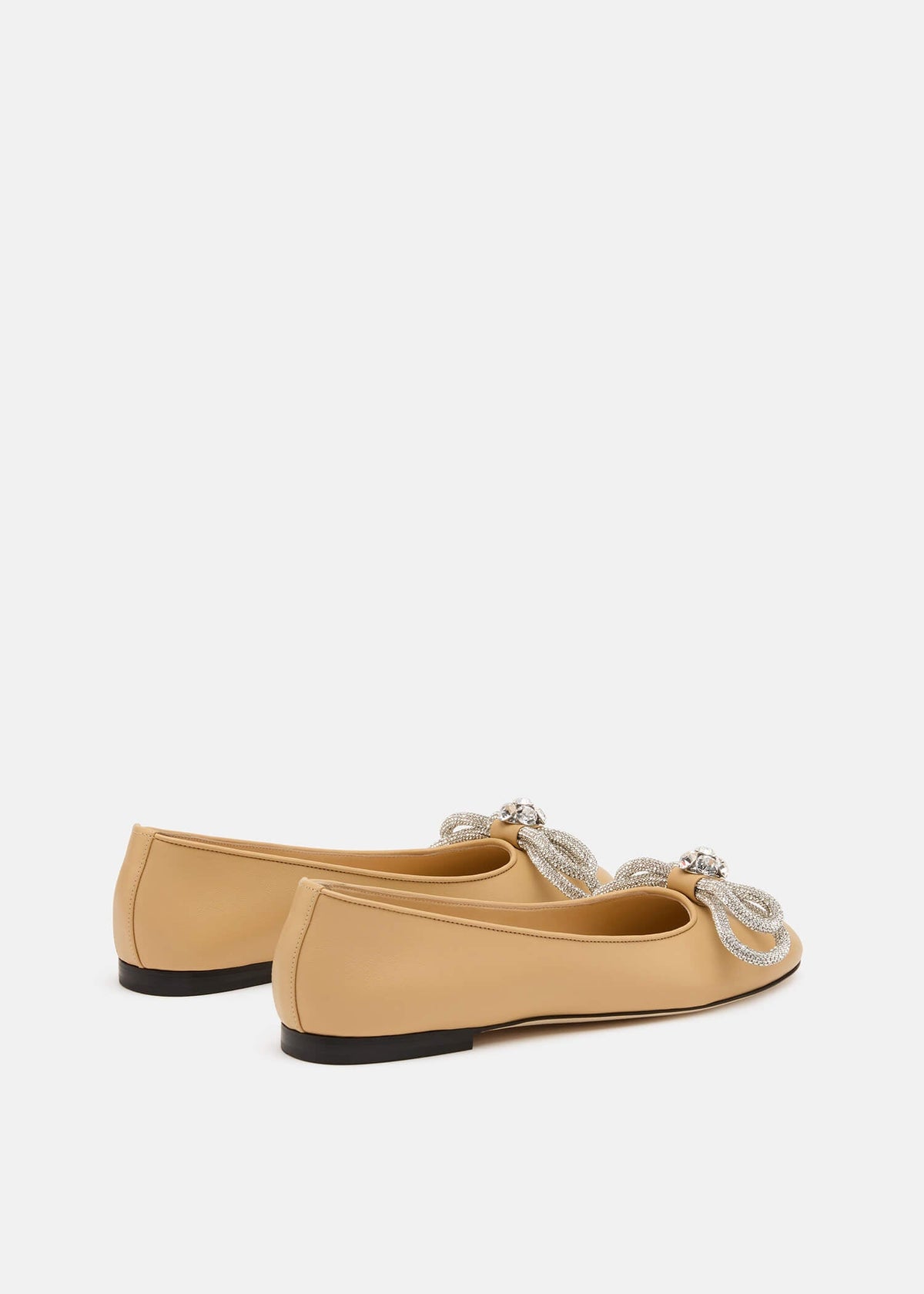 Liliana Nude Double Bow Flats – heel view showing double bow, crystal, red, Vowalisse