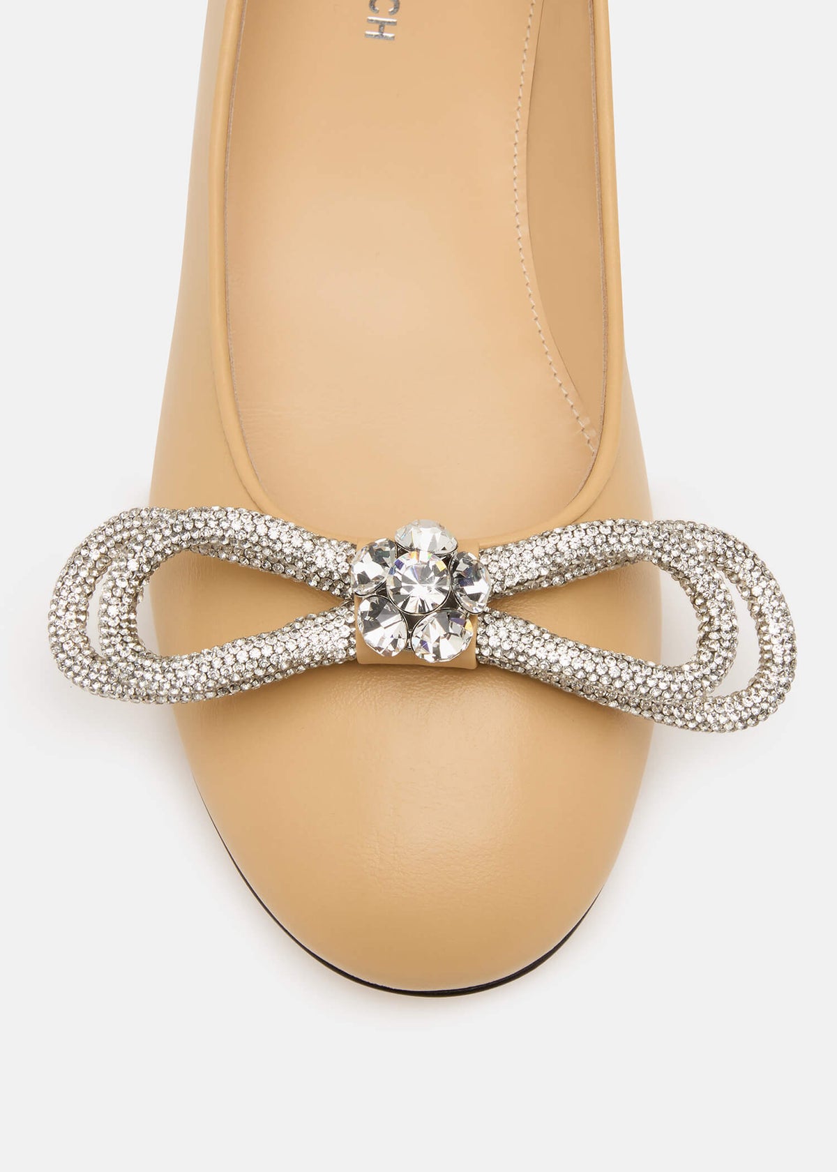 Liliana Nude Double Bow Flats – rear view showing double bow, crystal, red, Vowalisse