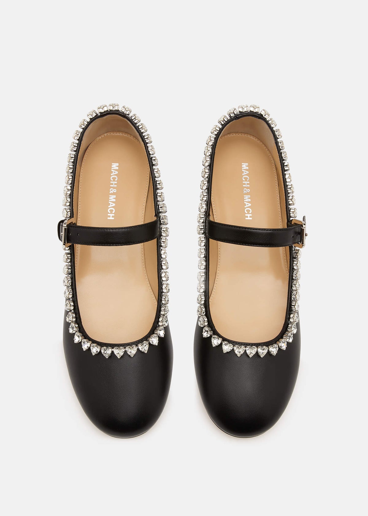Kiara Black Black Flats – crystal detail view showing black, Vowalisse