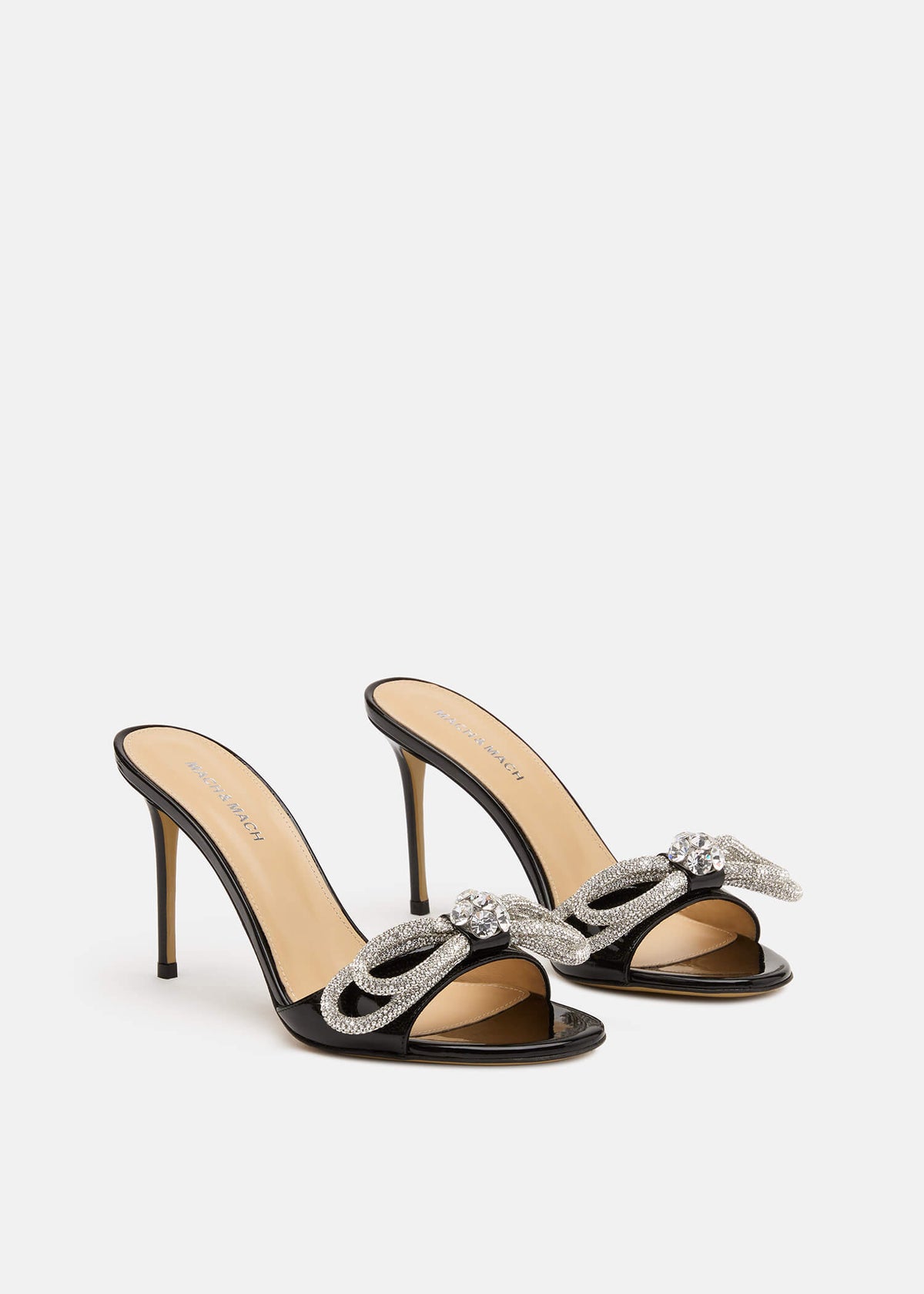 Jasmine Black Double Bow Mules – side profile showing double bow, crystal, black, Vowalisse