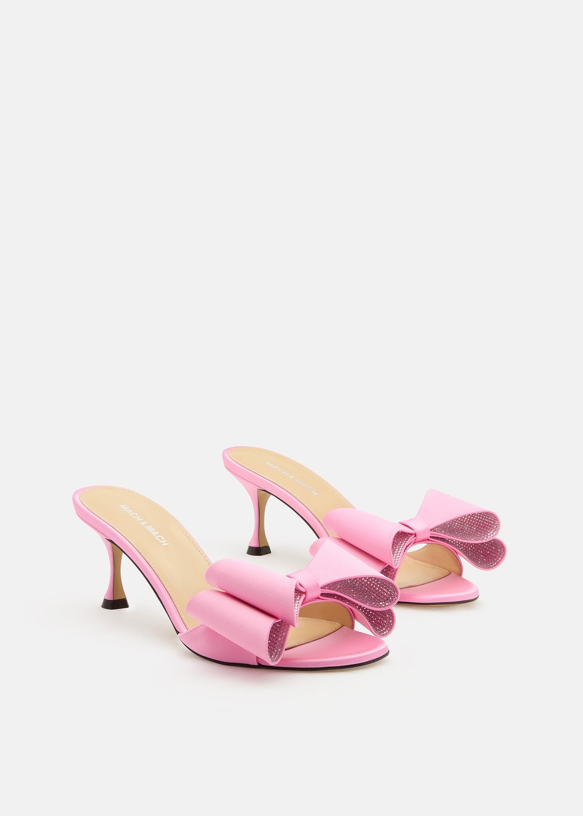 Celestine Pink Crystal Mules – crystal detail view showing crystal, satin, pink, Vowalisse