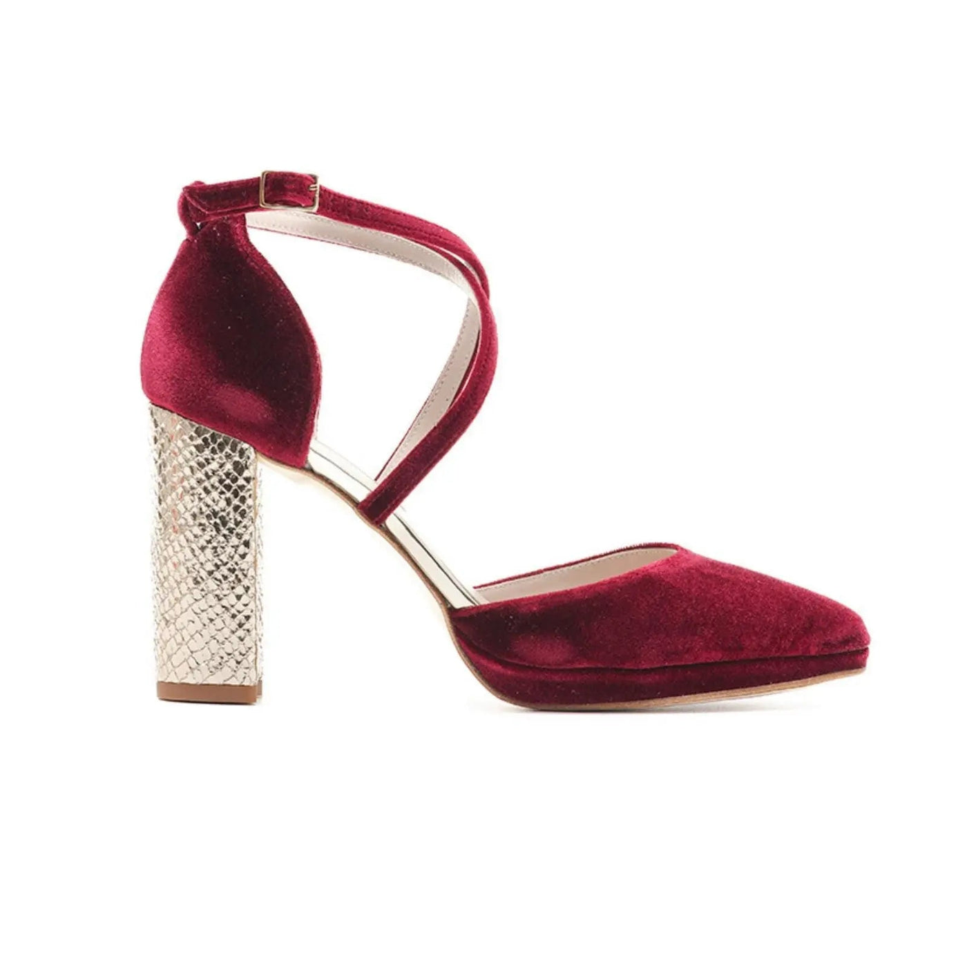 Beige Velvet Block Heel Bridal Heels VOWALISSE bridal shoes – view 7