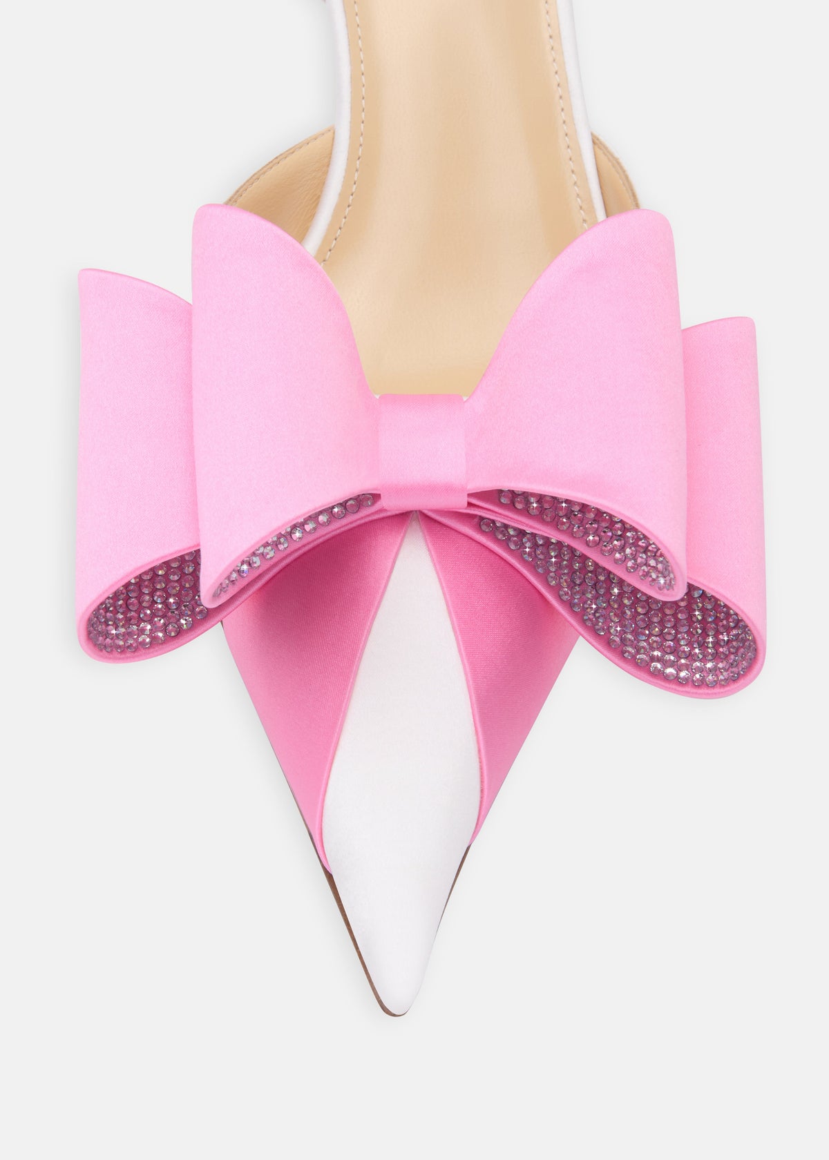 Mirabelle White Crystal Slingbacks – rear view showing crystal, satin, white, pink, Vowalisse