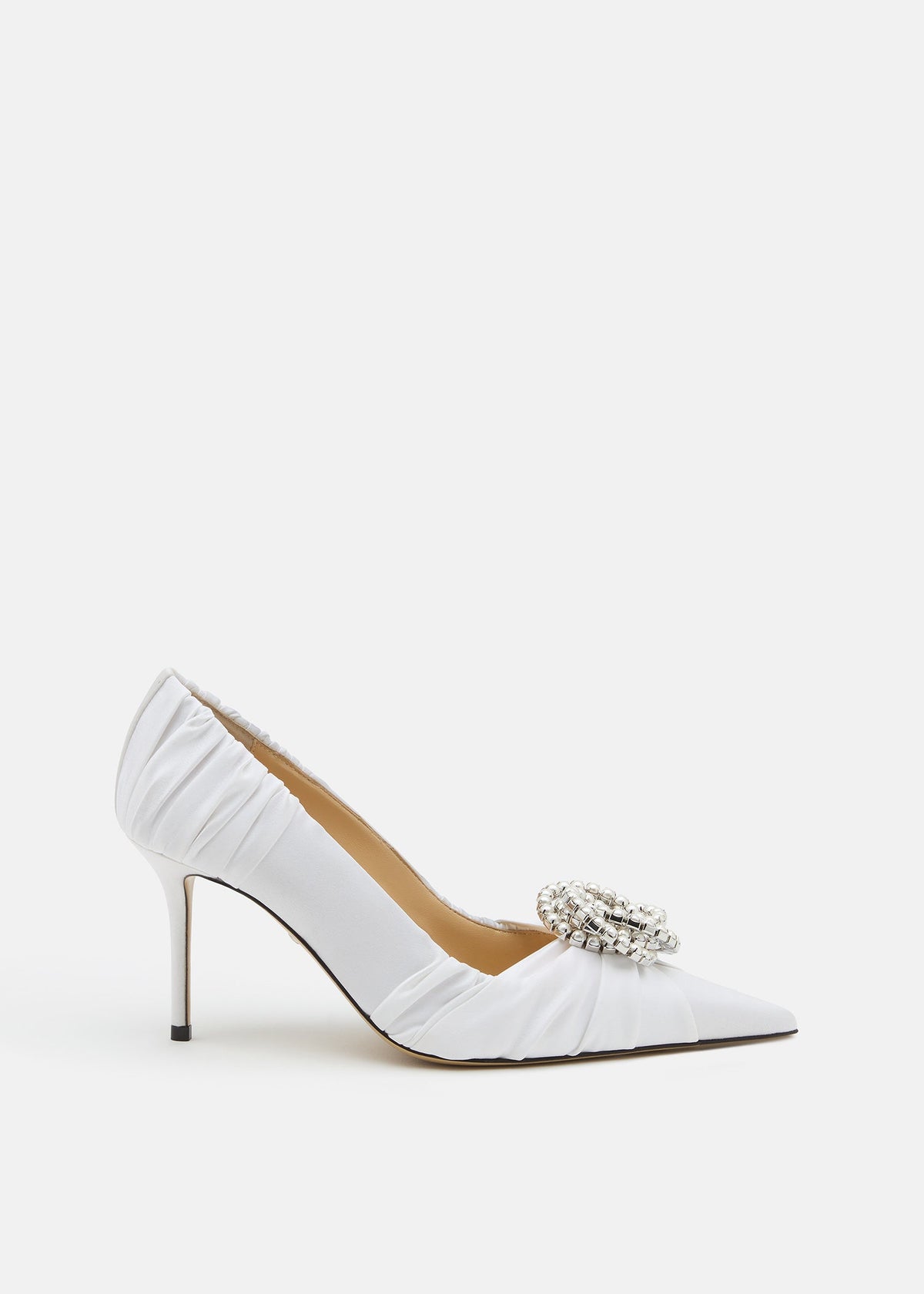Annabelle White Crystal Pumps – front three-quarter view showing crystal, satin, white, Vowalisse