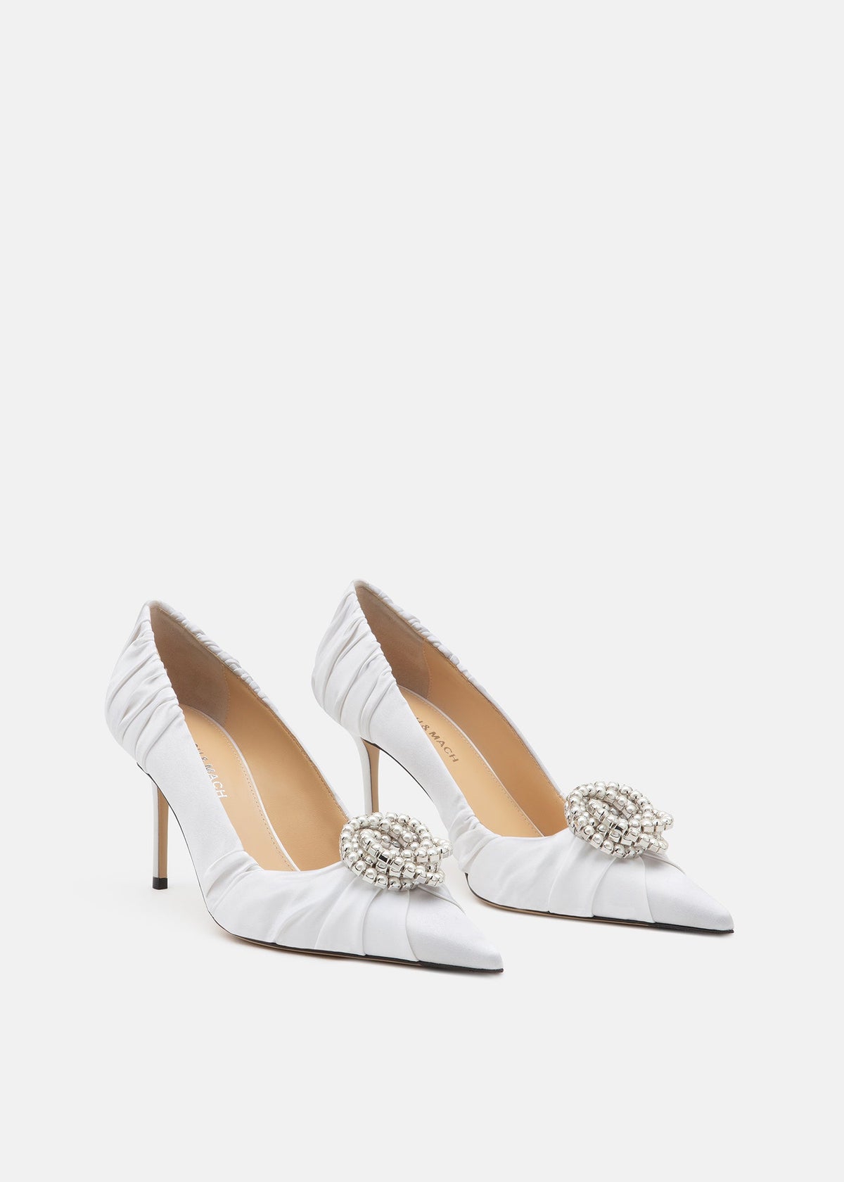 Annabelle White Crystal Pumps – side profile showing crystal, satin, white, Vowalisse