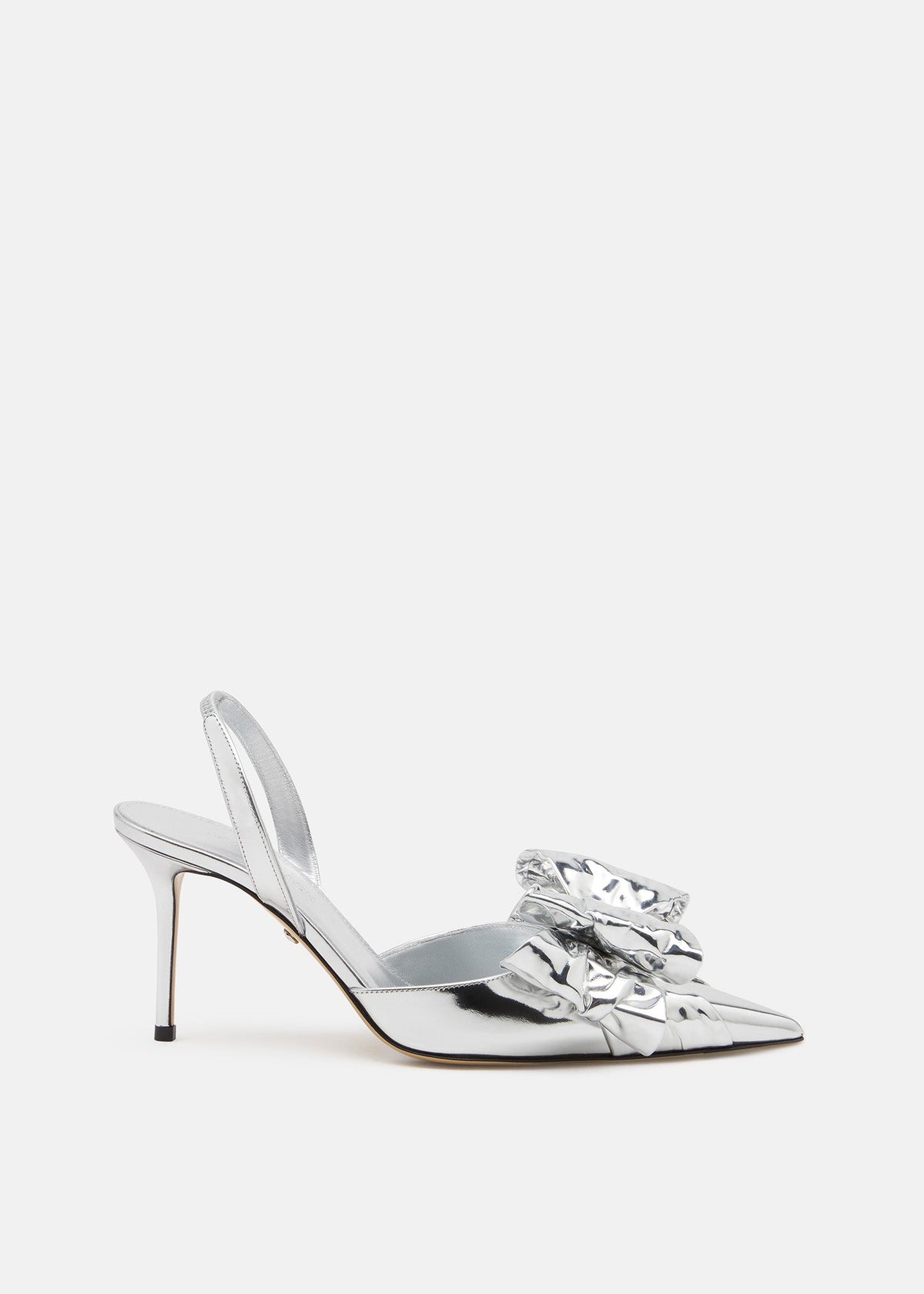Elara Silver Metallic Slingbacks – front three-quarter view showing metallic, red, Vowalisse