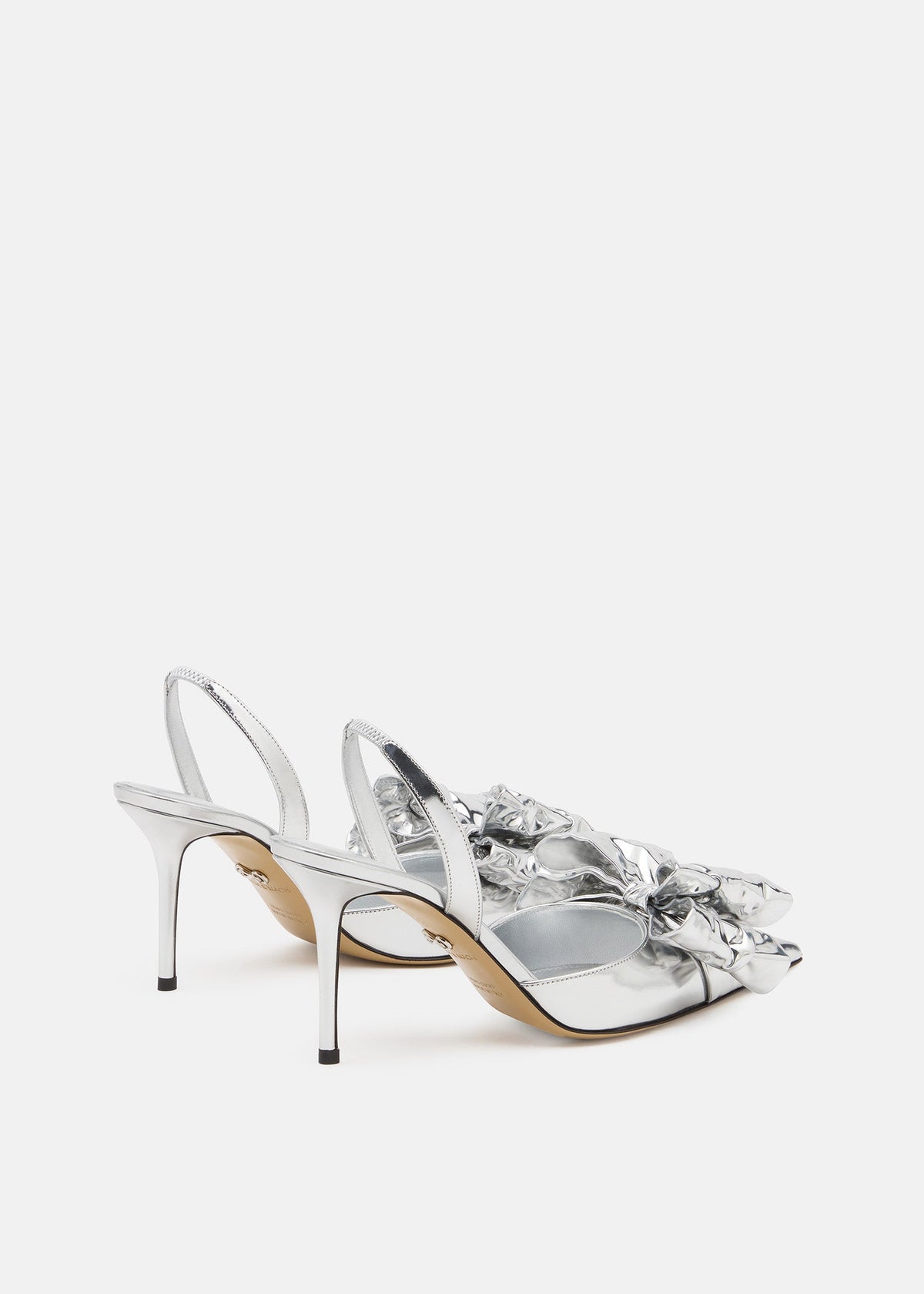 Elara Silver Metallic Slingbacks – heel view showing metallic, red, Vowalisse