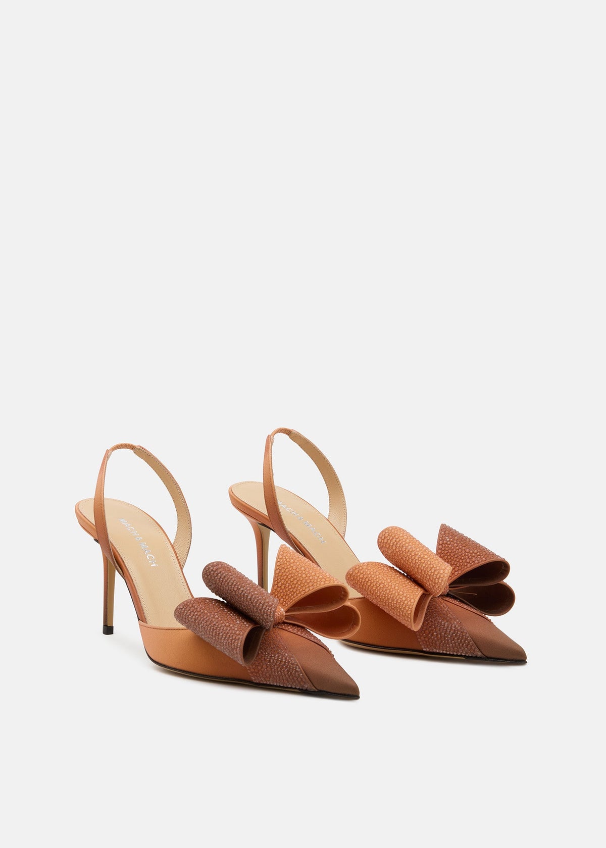 Arielle Brown Crystal Slingbacks – side profile showing crystal, satin, brown, Vowalisse