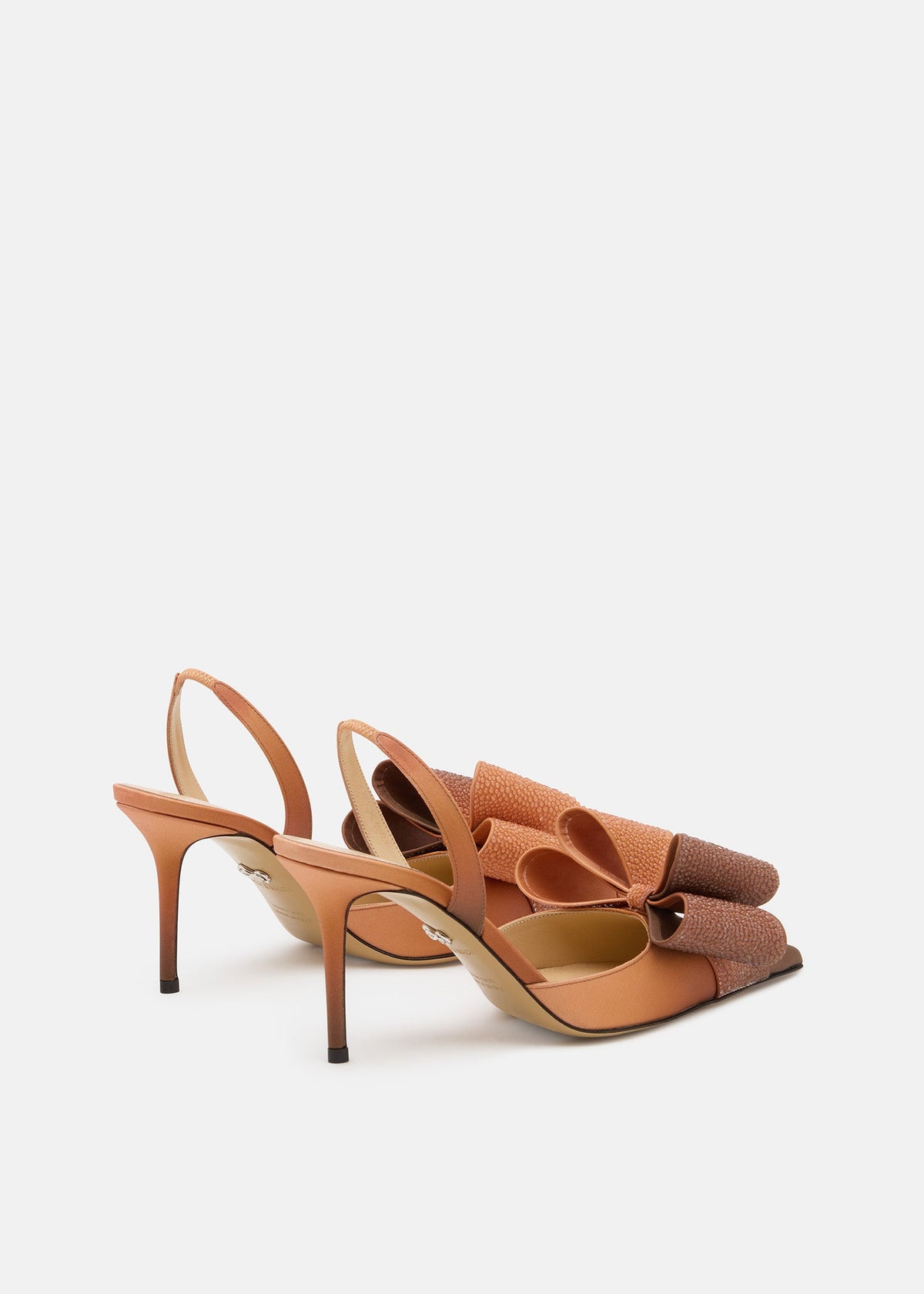 Arielle Brown Crystal Slingbacks – heel view showing crystal, satin, brown, Vowalisse