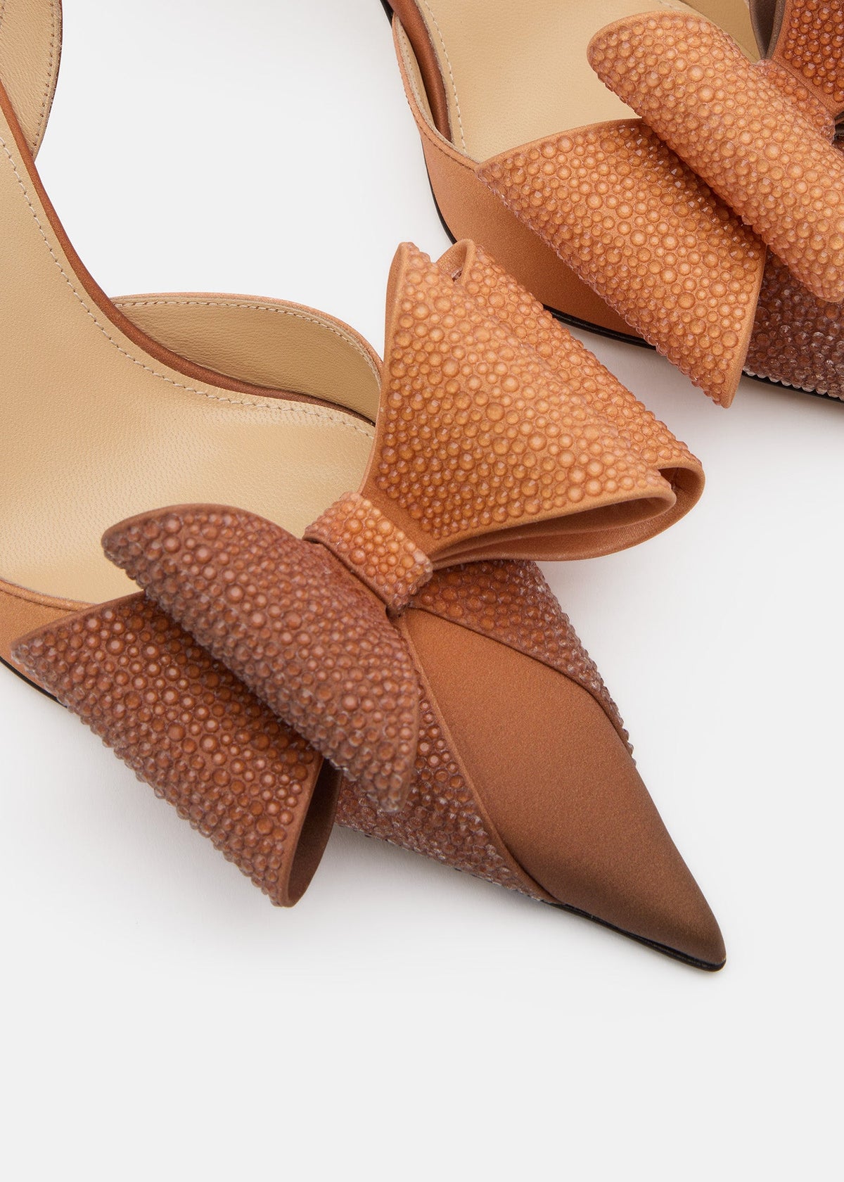 Arielle Brown Crystal Slingbacks – rear view showing crystal, satin, brown, Vowalisse