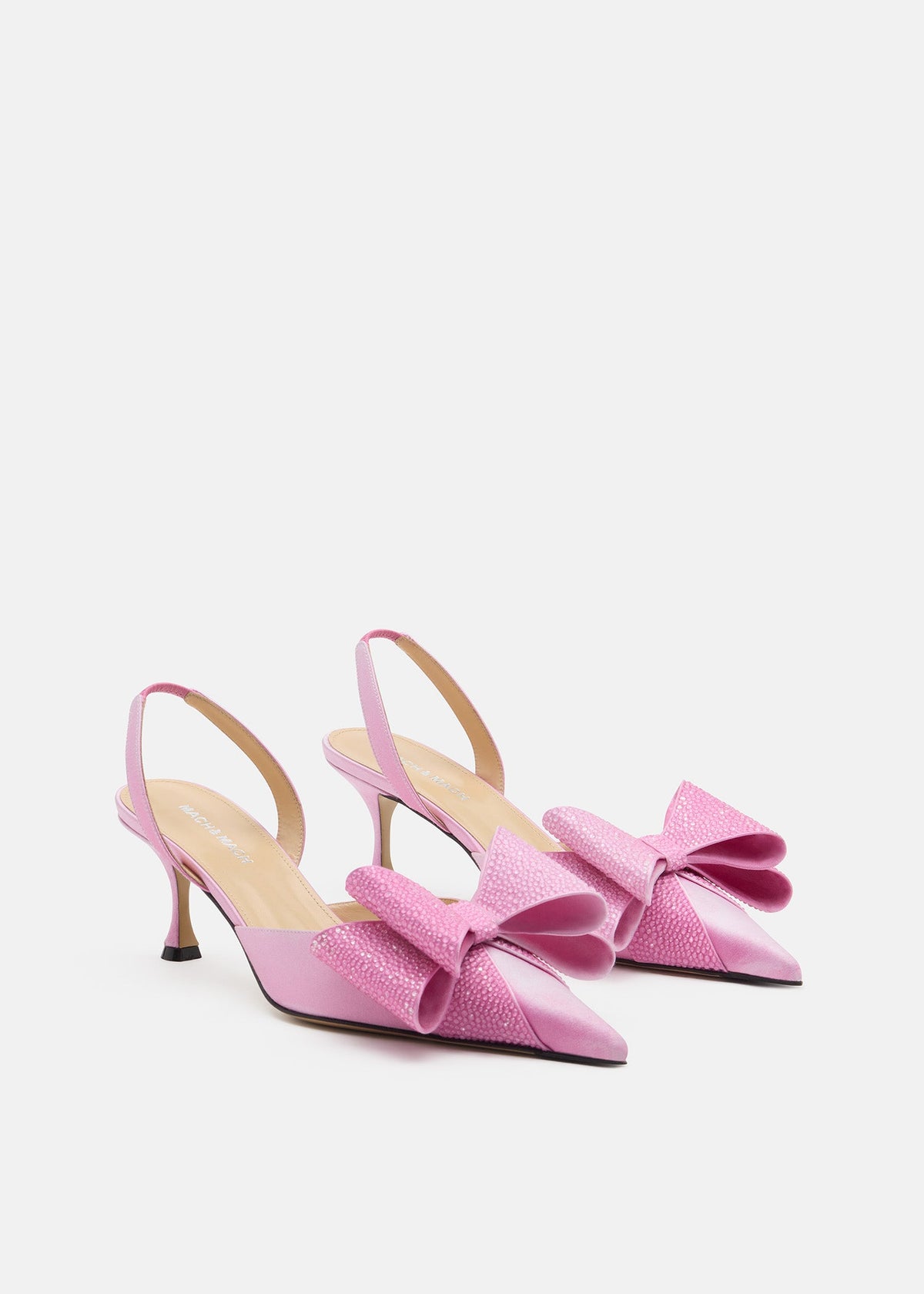 Anastasia Pink Crystal Slingbacks – side profile showing crystal, satin, pink, Vowalisse