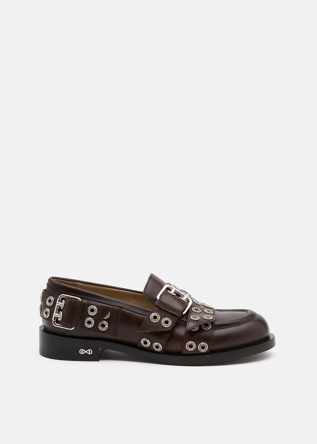 Bianca Brown Red Loafers – front three-quarter view showing red, Vowalisse