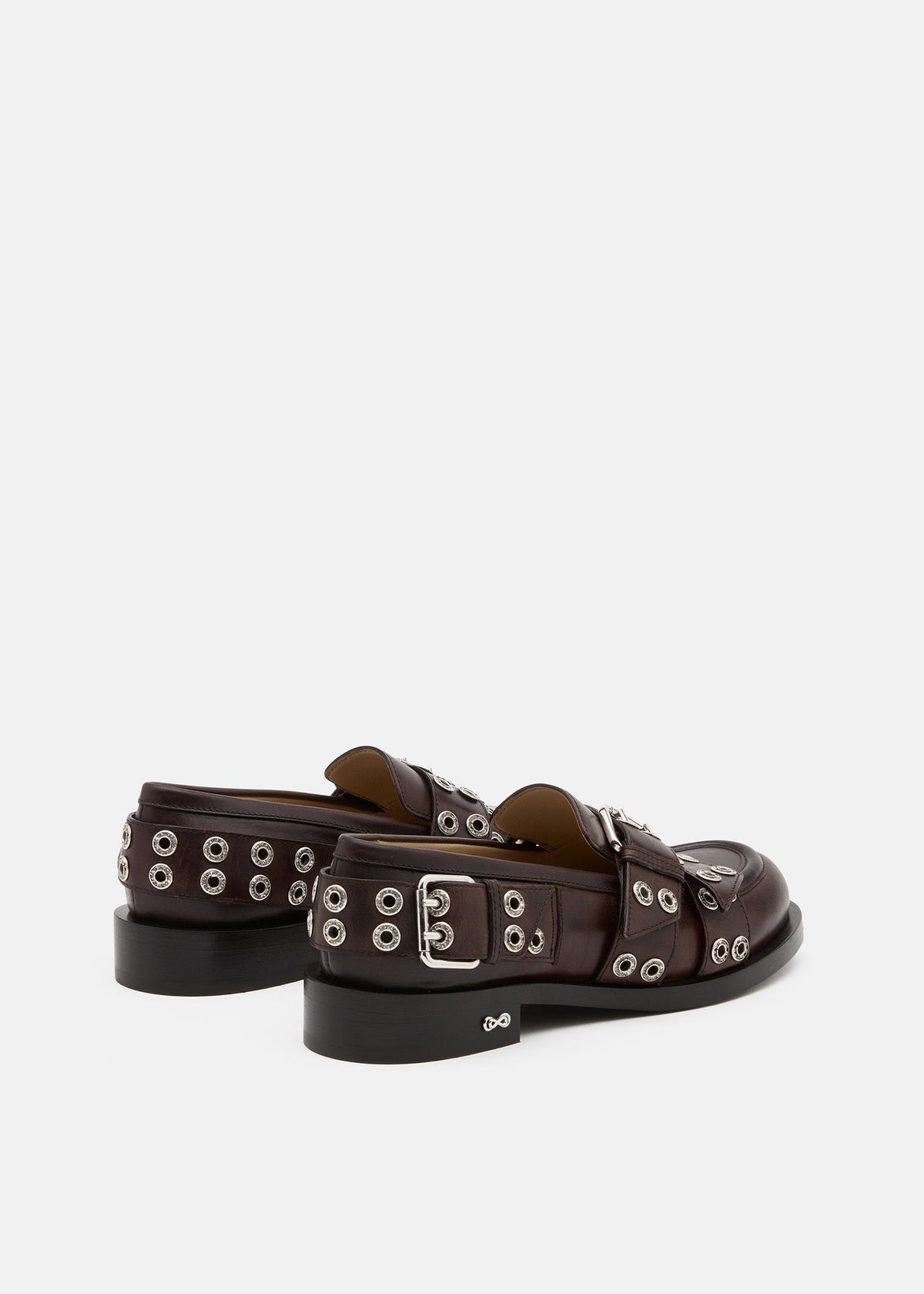Bianca Brown Red Loafers – heel view showing red, Vowalisse