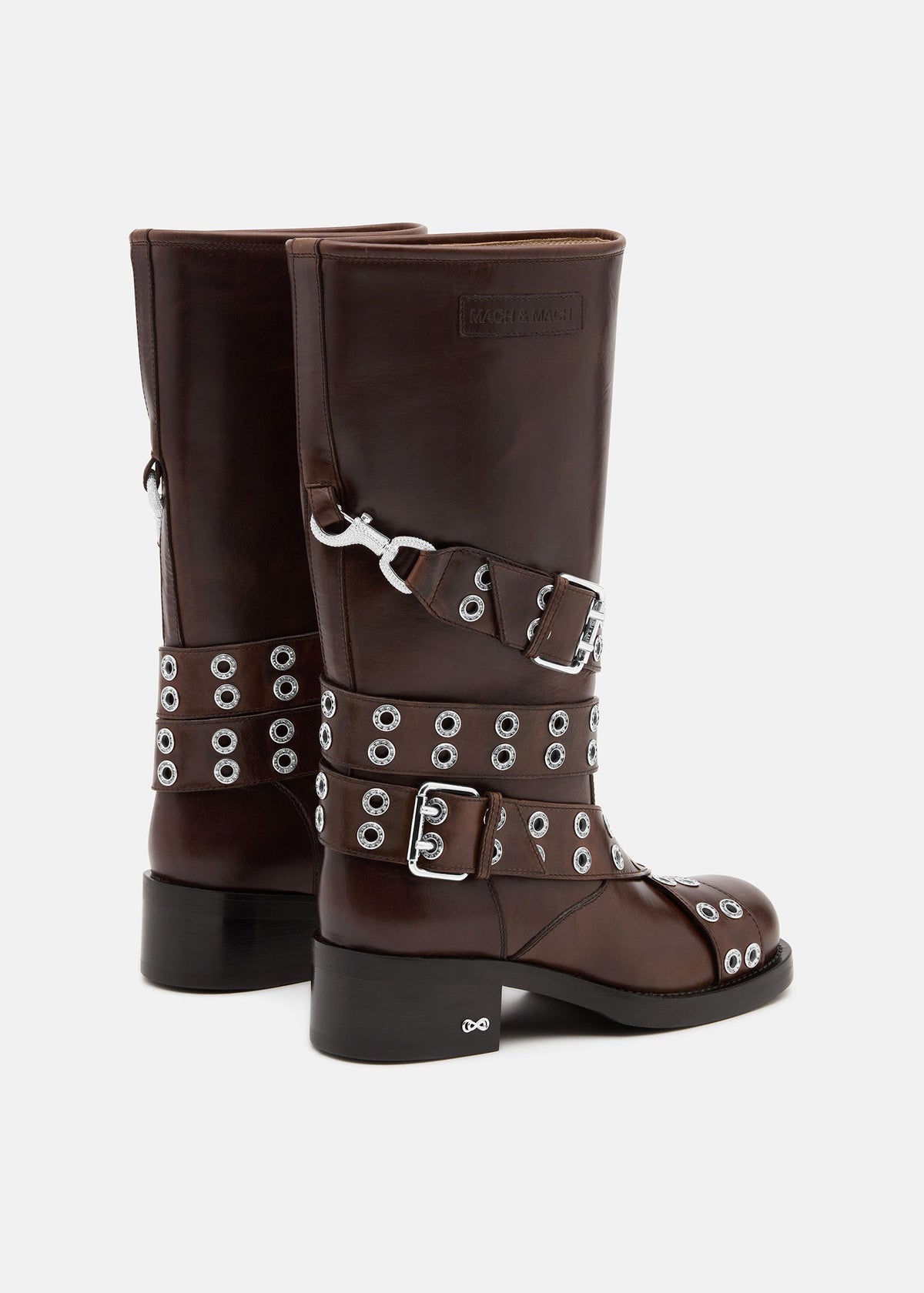 Marcella Brown Elegant Detailing Boots – heel view showing elegant detailing, Vowalisse