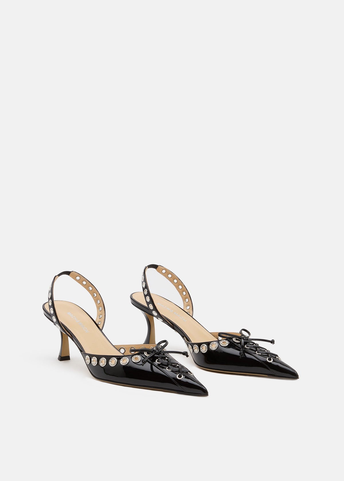 Soleia Black Crystal Slingbacks – side profile showing crystal, Vowalisse