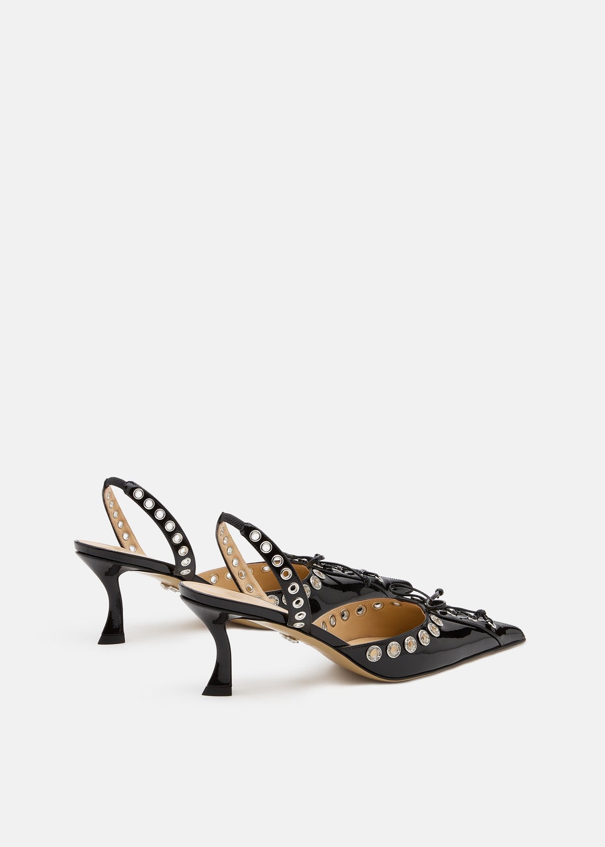 Soleia Black Crystal Slingbacks – heel view showing crystal, Vowalisse