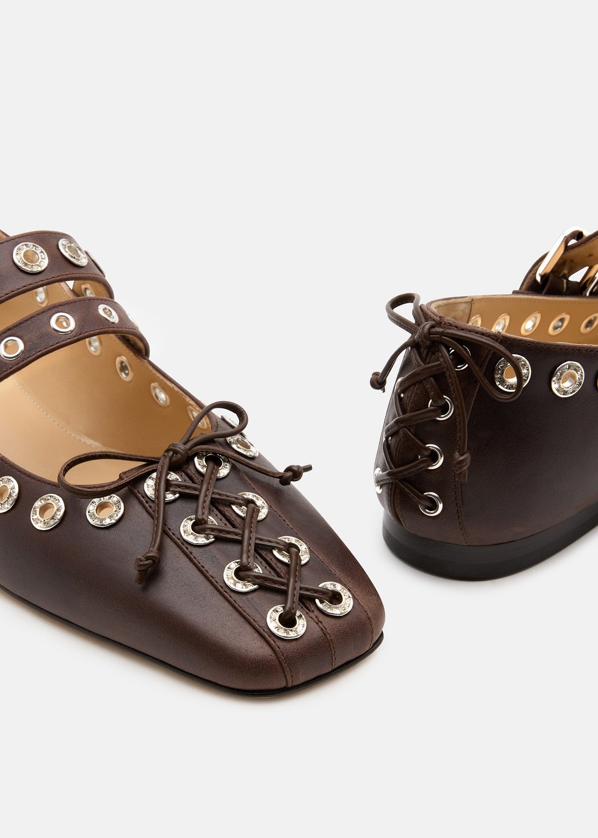 Vivienne Brown Crystal Flats – rear view showing crystal, Vowalisse
