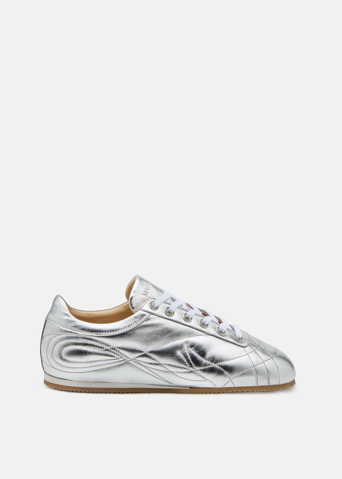 Leonora Silver Silver Flats – front three-quarter view showing silver, red, Vowalisse