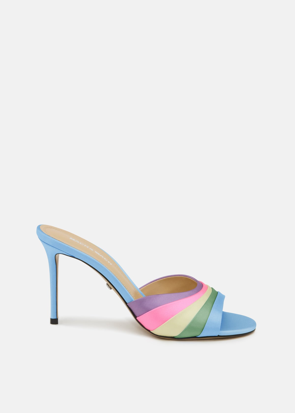 Marielle Multicolor Double Bow Mules – front three-quarter view showing double bow, satin, Vowalisse