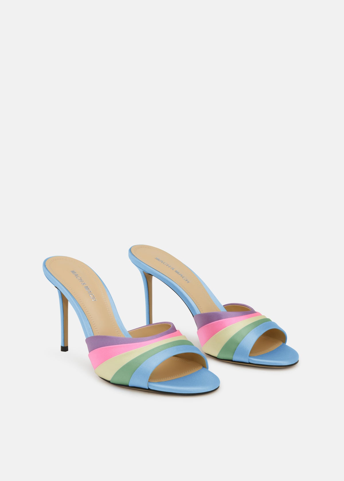 Marielle Multicolor Double Bow Mules – side profile showing double bow, satin, Vowalisse
