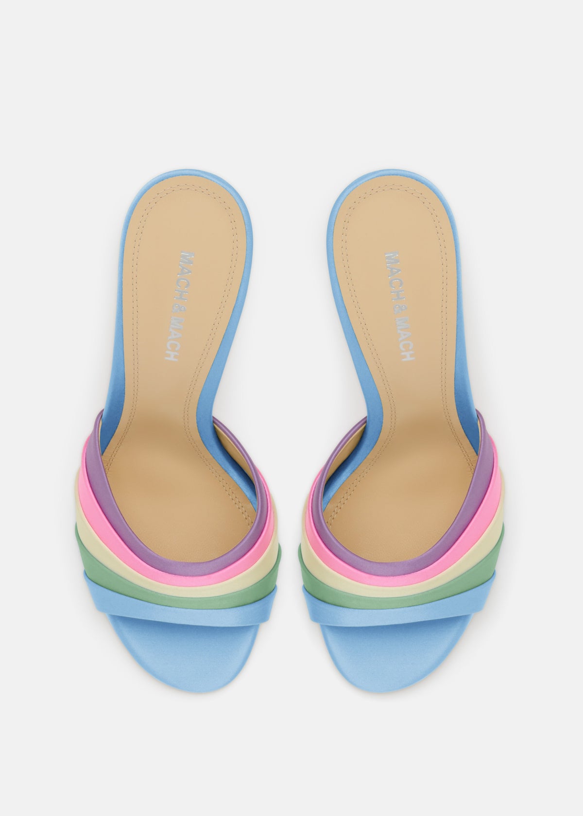 Marielle Multicolor Double Bow Mules – crystal detail view showing double bow, satin, Vowalisse