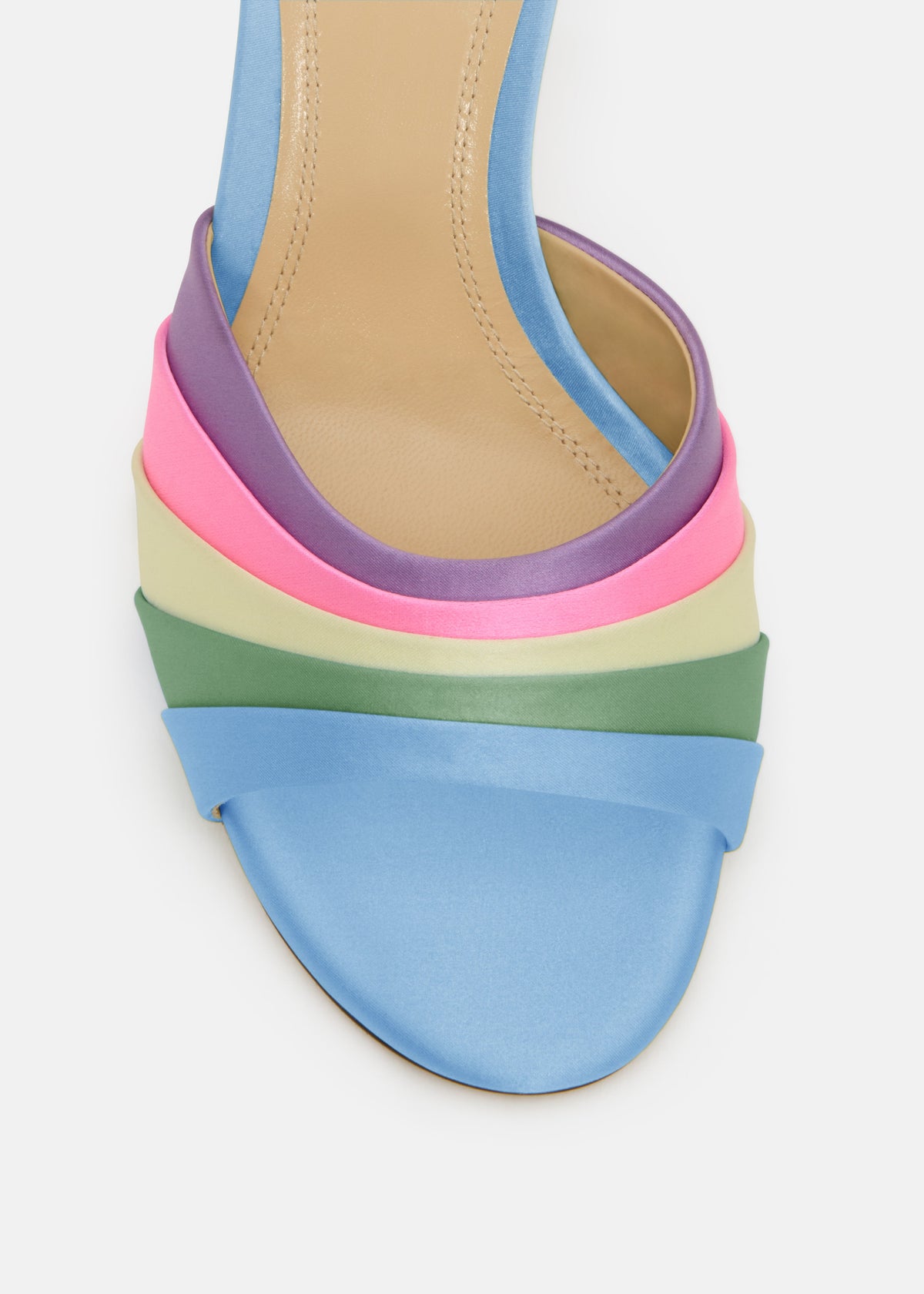 Marielle Multicolor Double Bow Mules – rear view showing double bow, satin, Vowalisse